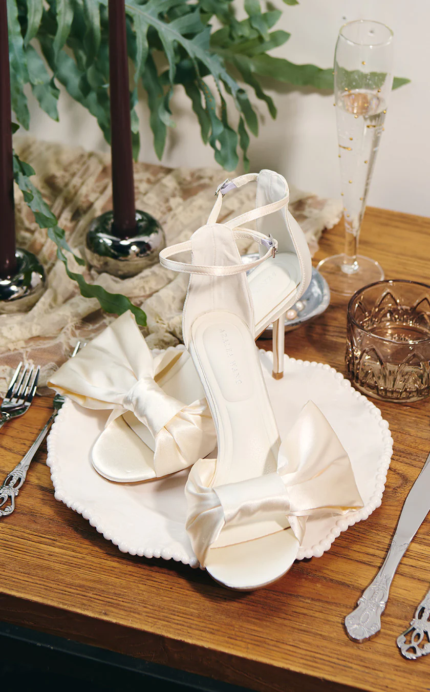 ALBENA-IVORY SATIN BOW STILETTO SANDAL - Image 2