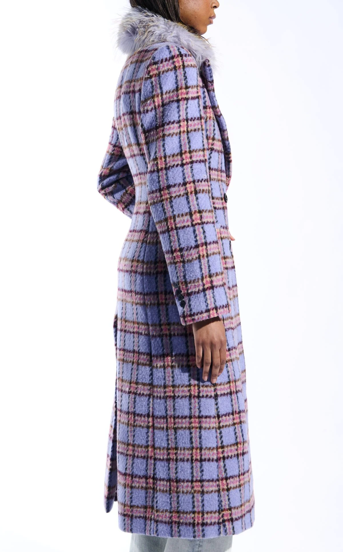 ALYSSA-LAVENDER FAUX FUR PLAID COAT - Image 4
