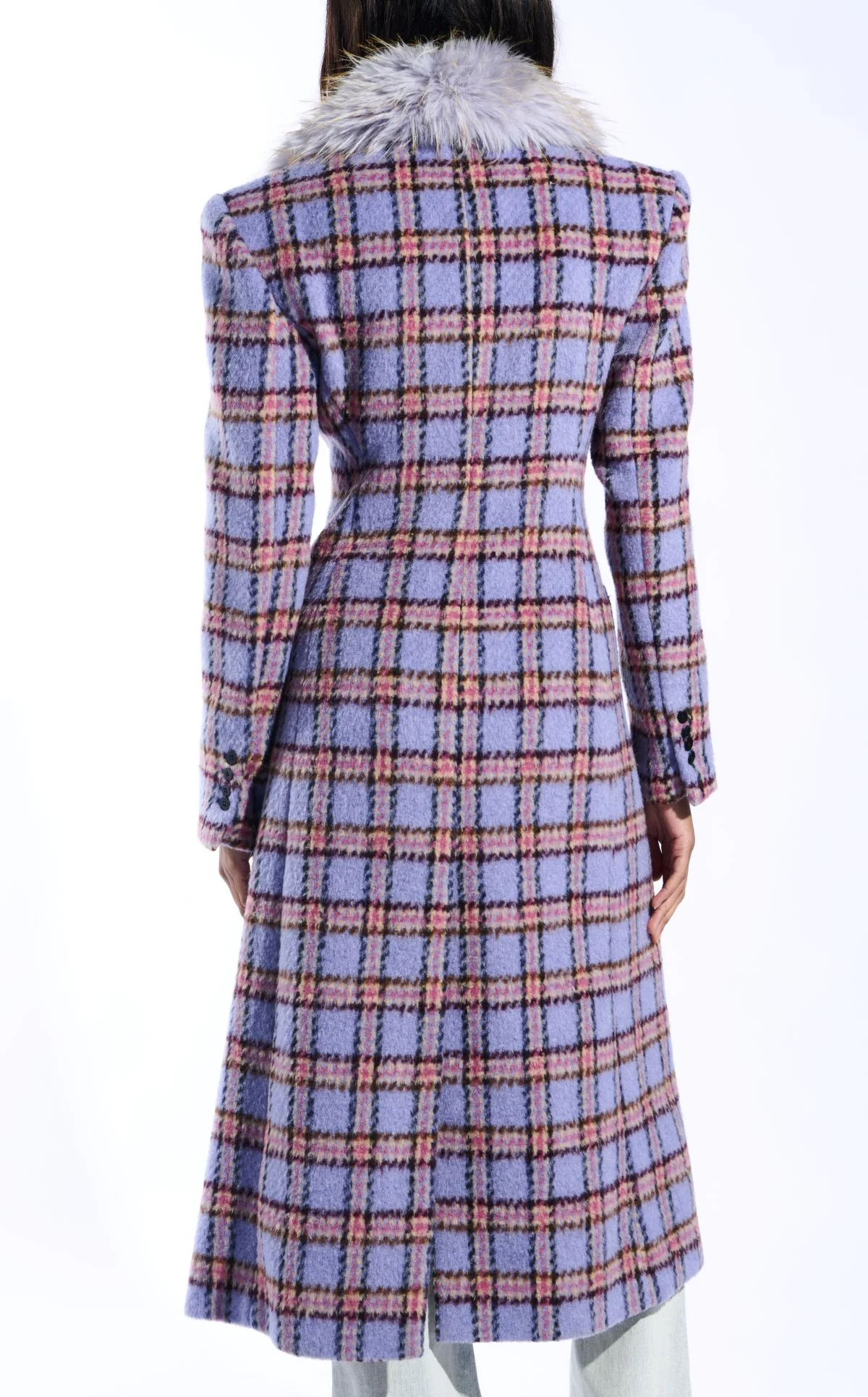 ALYSSA-LAVENDER FAUX FUR PLAID COAT - Image 5