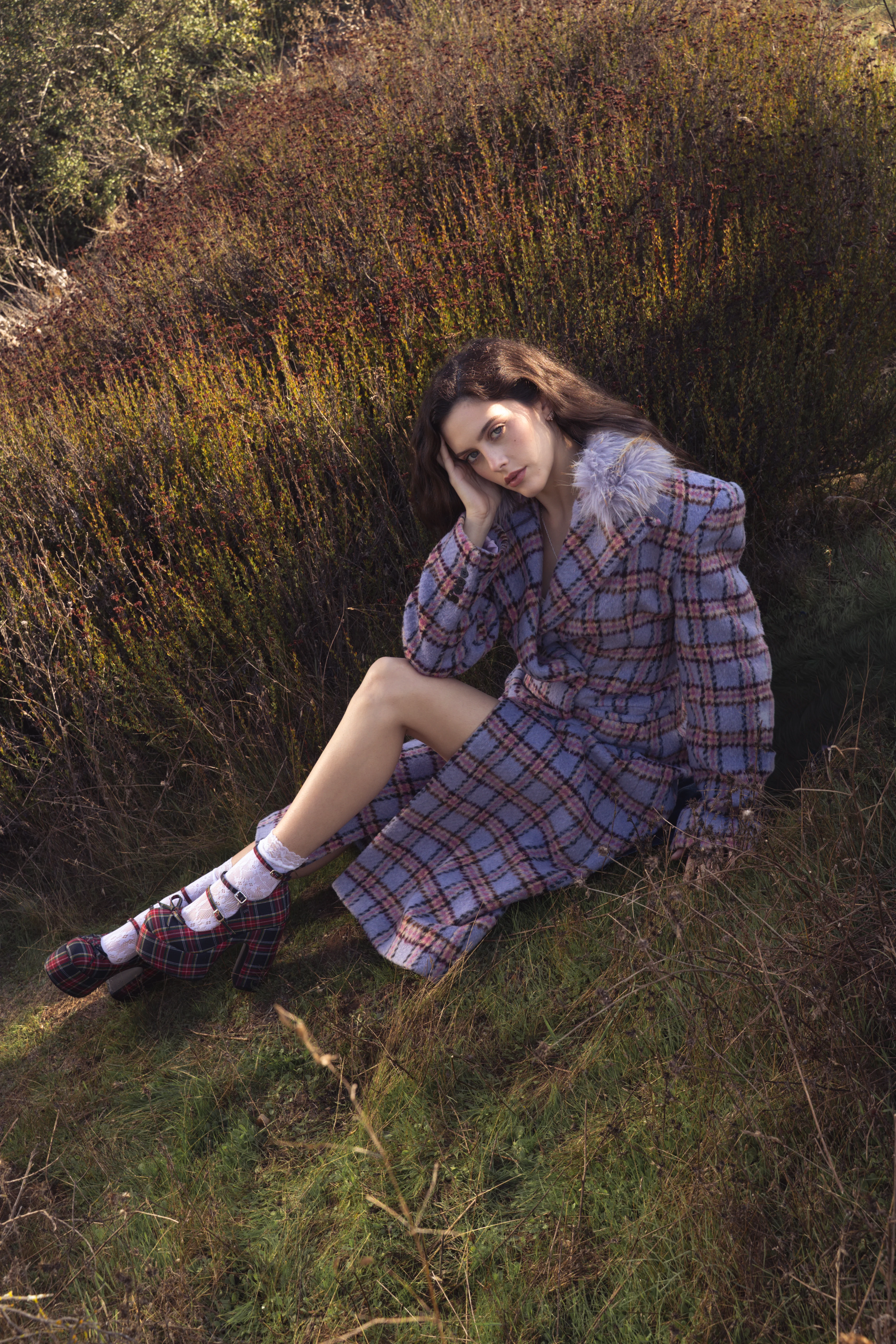 ALYSSA-LAVENDER FAUX FUR PLAID COAT - Image 6