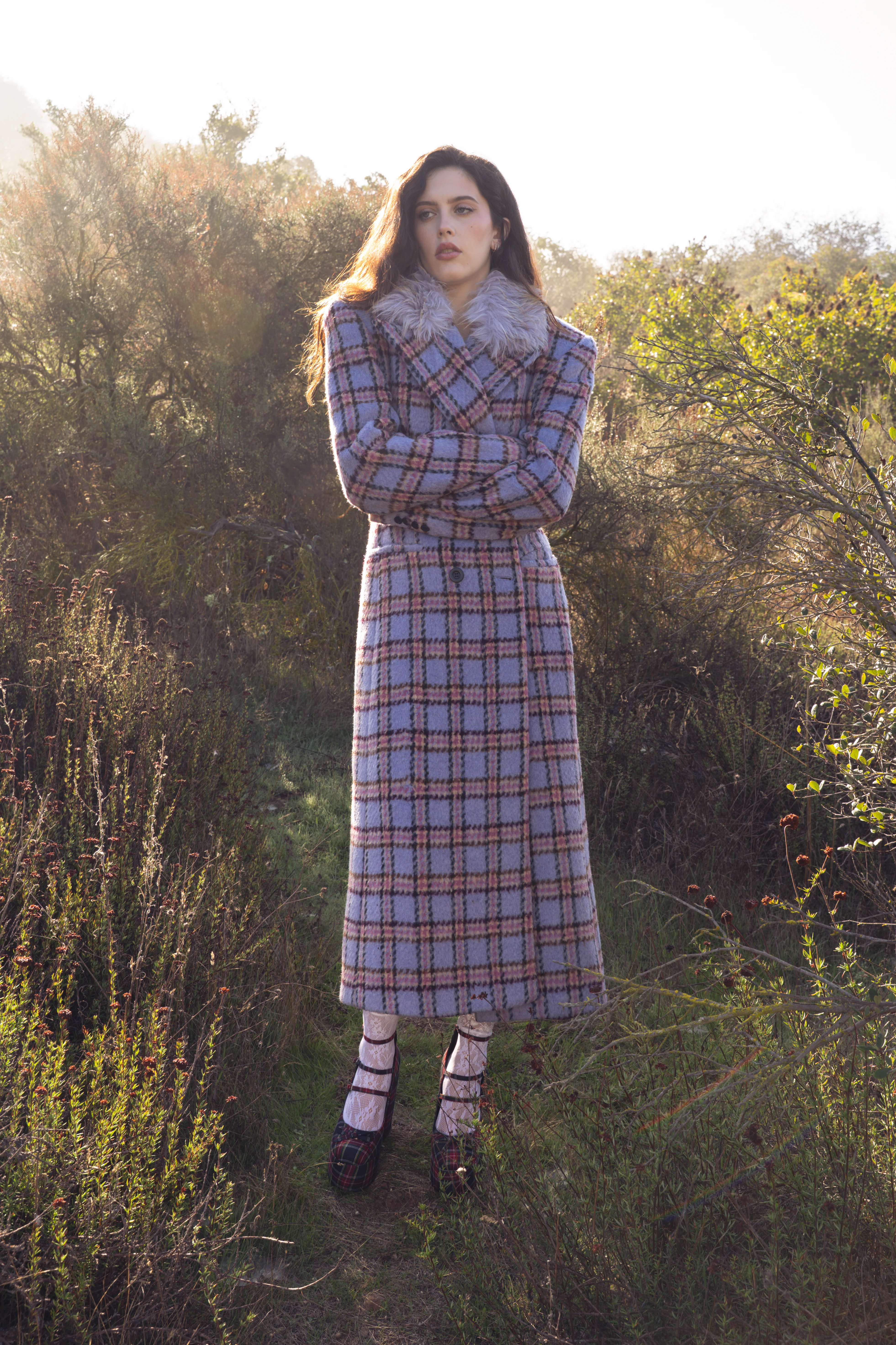 ALYSSA-LAVENDER FAUX FUR PLAID COAT - Image 7