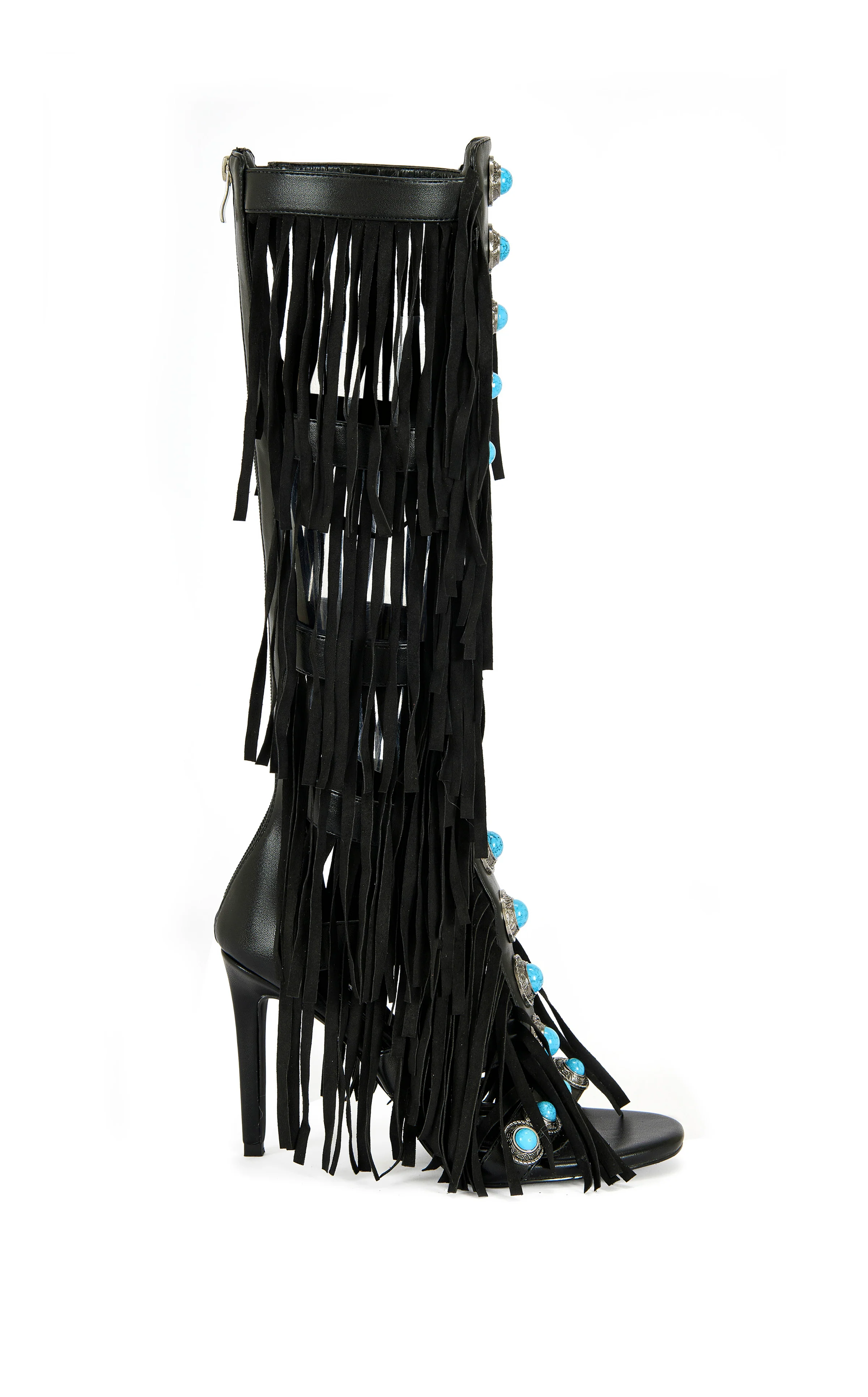 AMADEO-BLACK FRINGE GLADIATOR SANDAL BOOT
