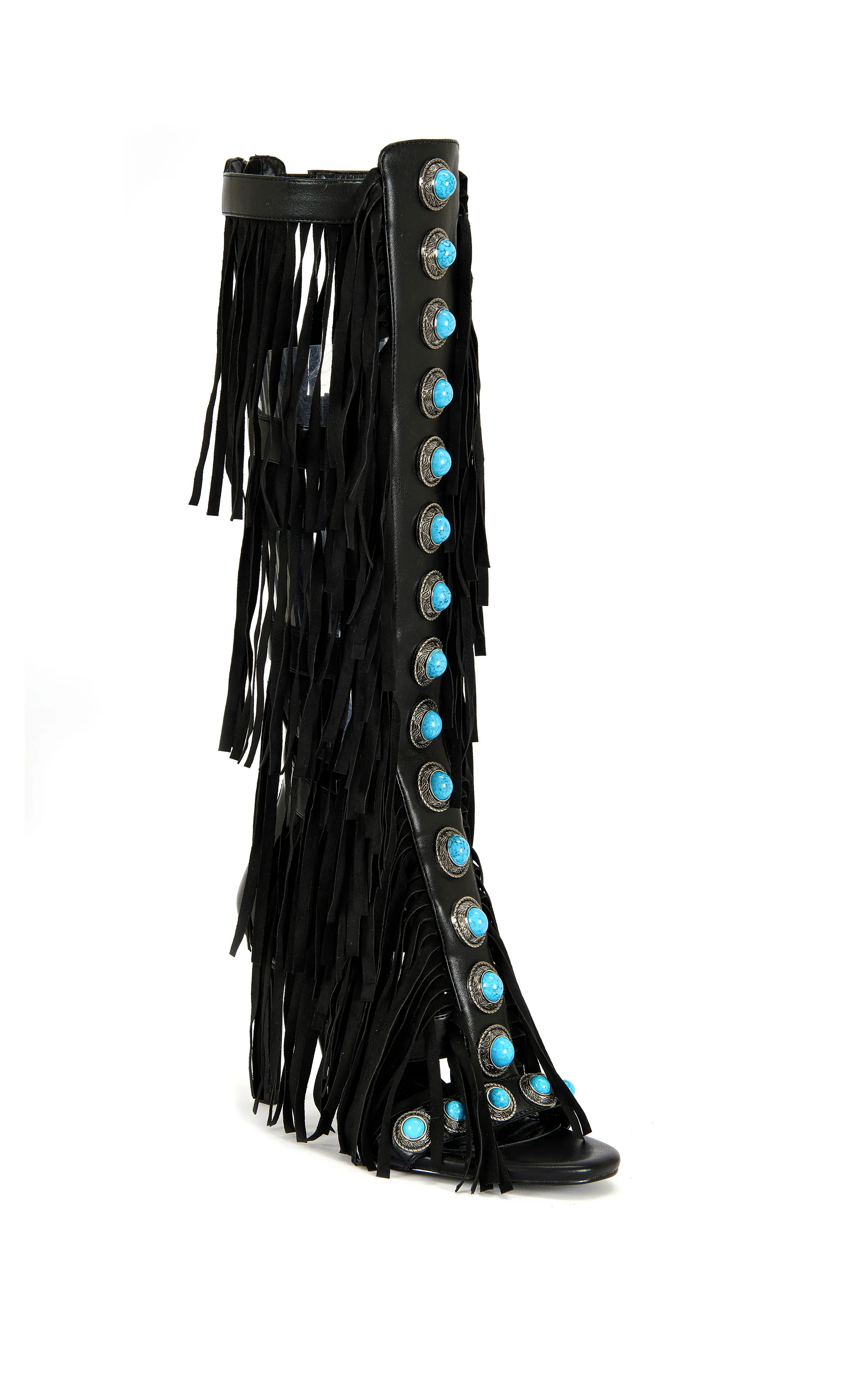 AMADEO-BLACK FRINGE GLADIATOR SANDAL BOOT - Image 2