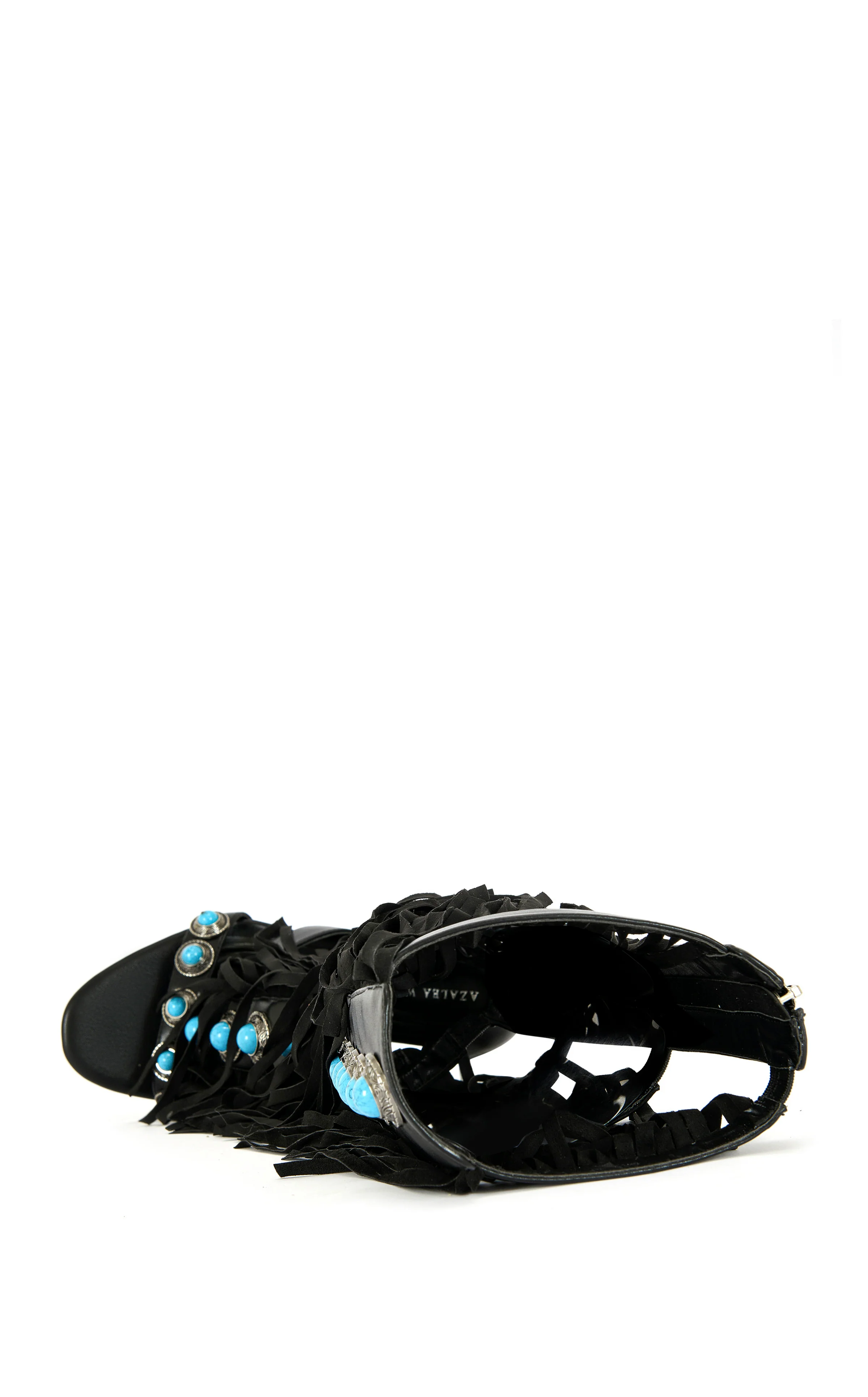 AMADEO-BLACK FRINGE GLADIATOR SANDAL BOOT - Image 5