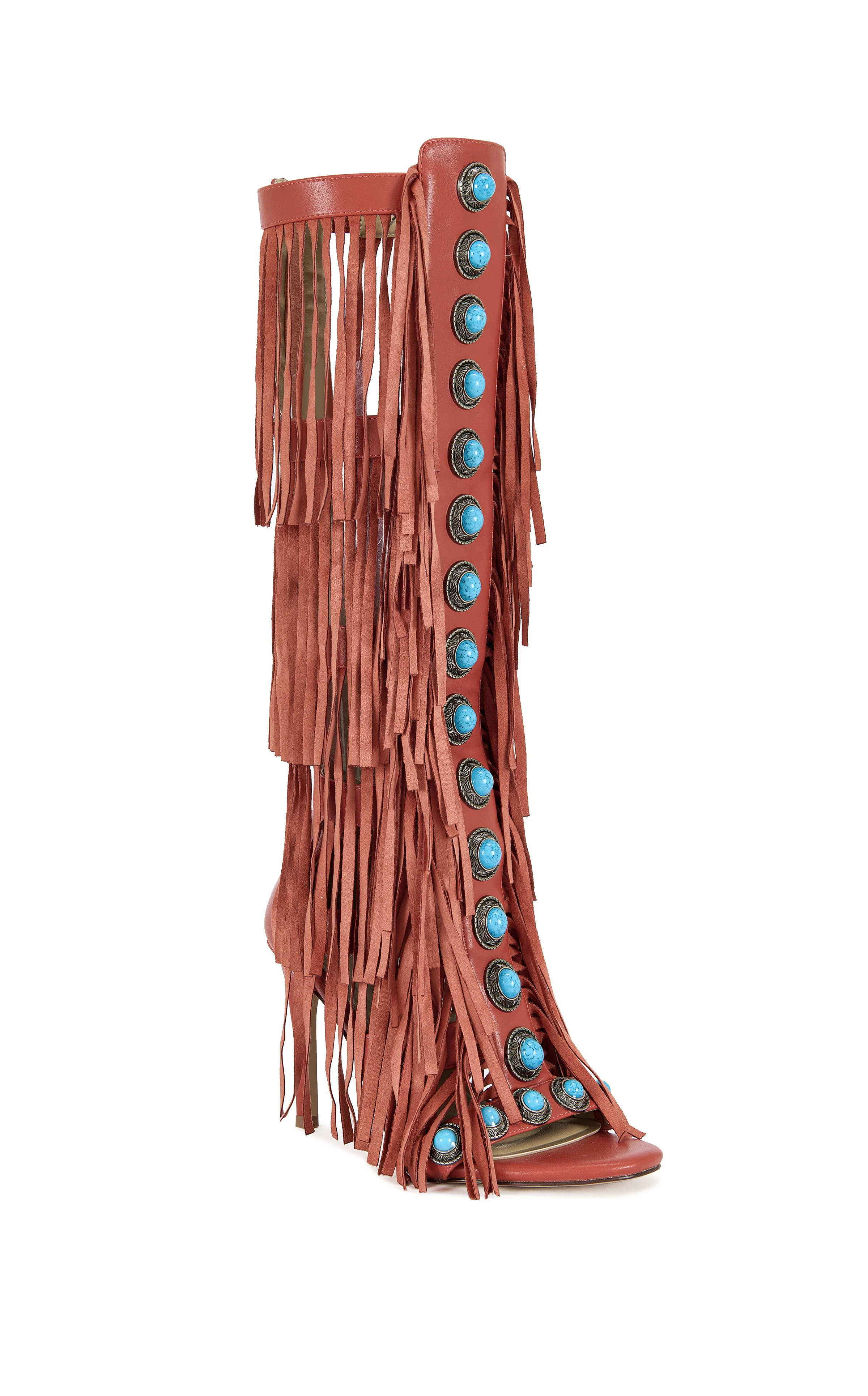 AMADEO-RED FRINGE GLADIATOR SANDAL BOOT - Image 3