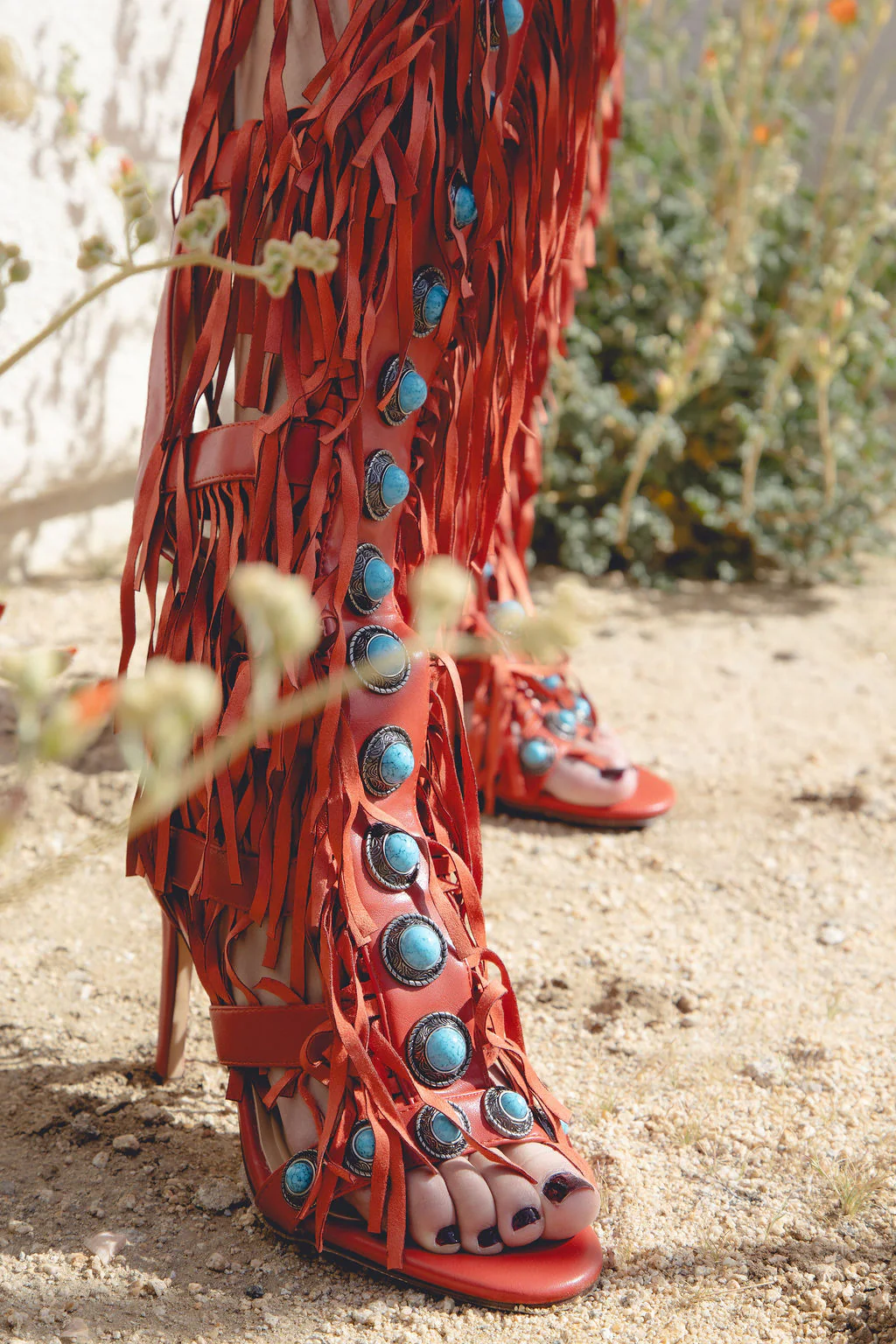 AMADEO-RED FRINGE GLADIATOR SANDAL BOOT - Image 8