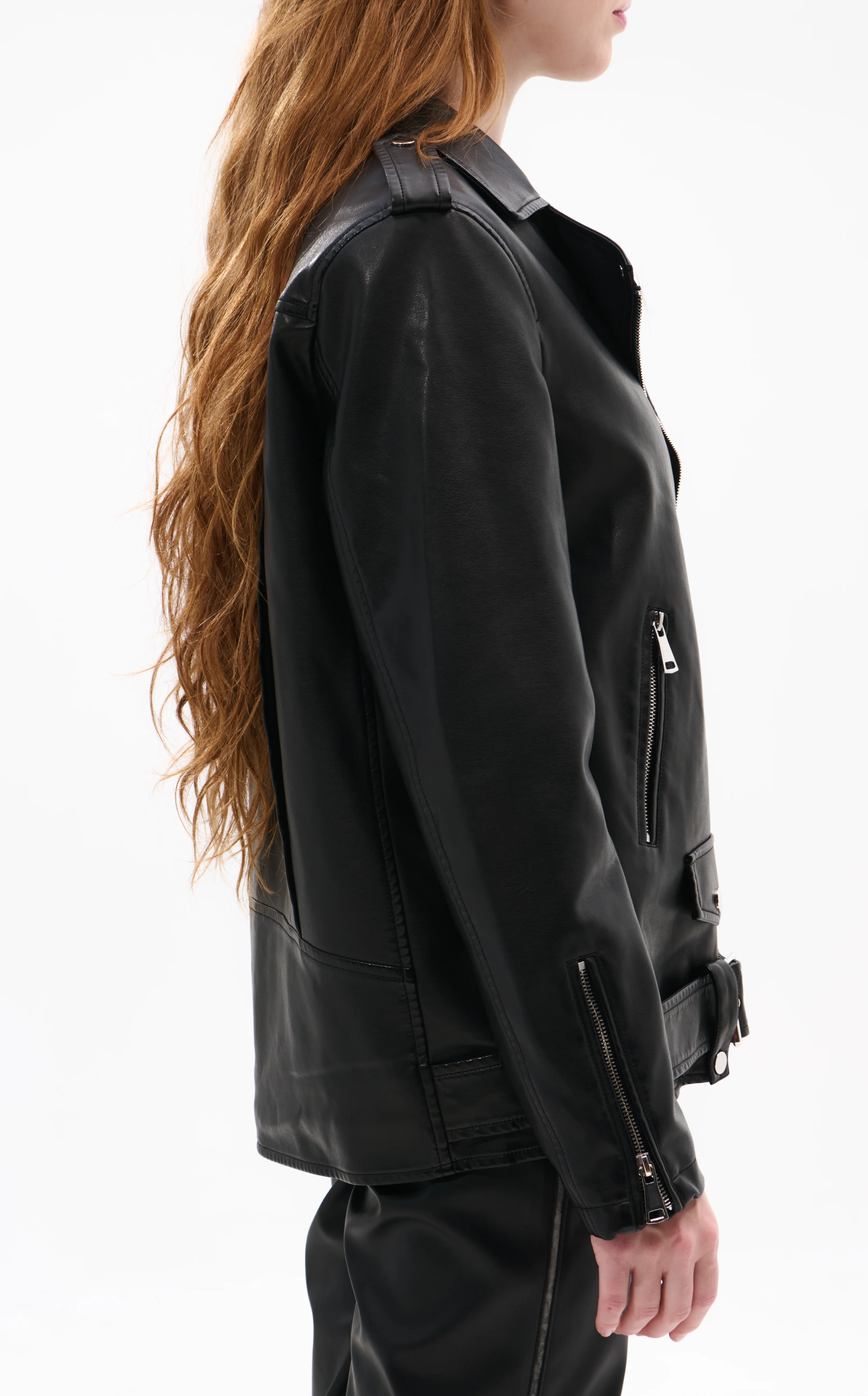 AURELIA-BLACK FAUX FUR MOTO JACKET - Image 3