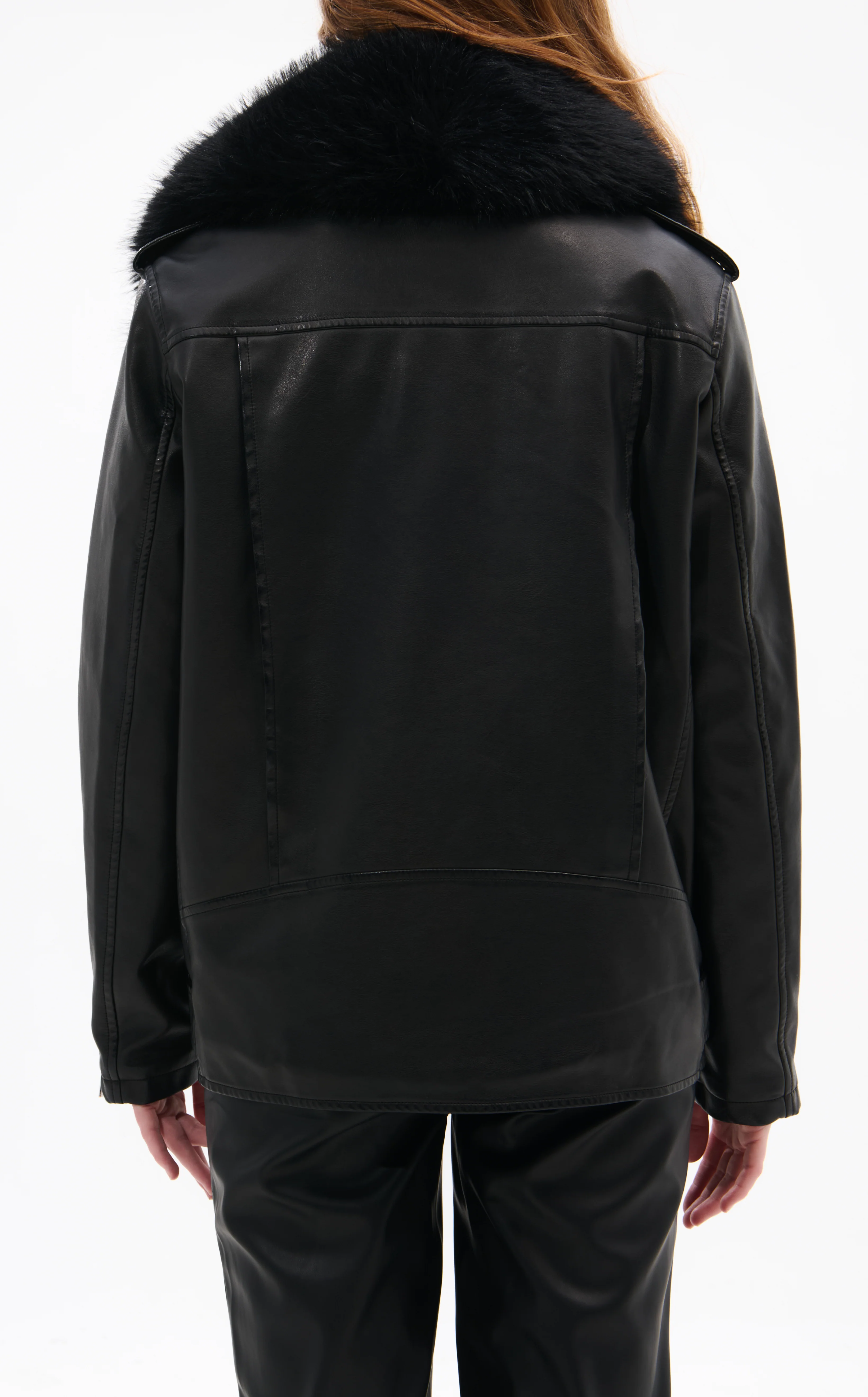 AURELIA-BLACK FAUX FUR MOTO JACKET - Image 5