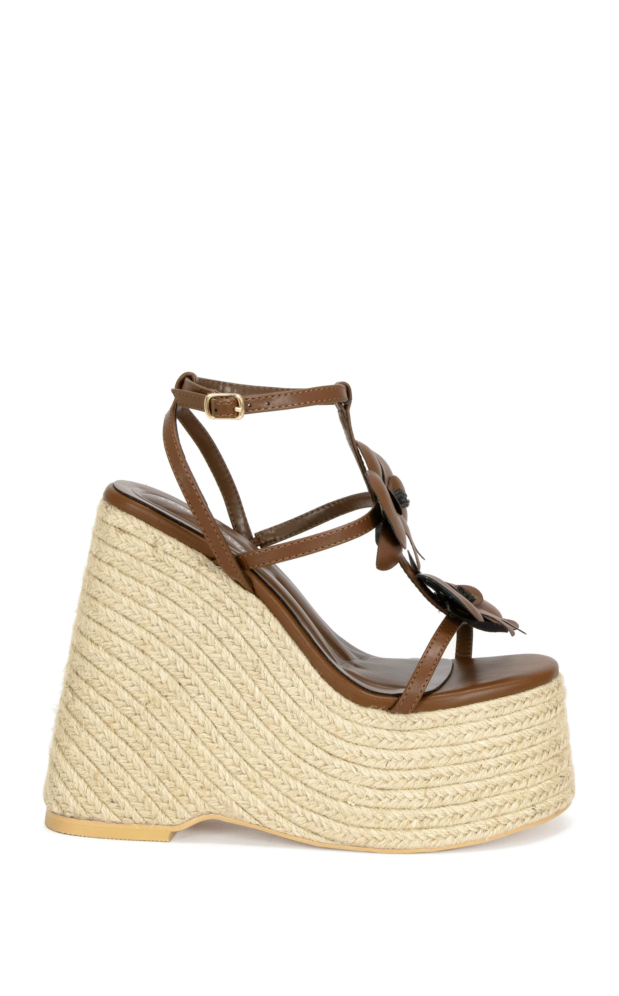 BAROSSA-BROWN FLORAL PLATFORM WEDGE SANDAL