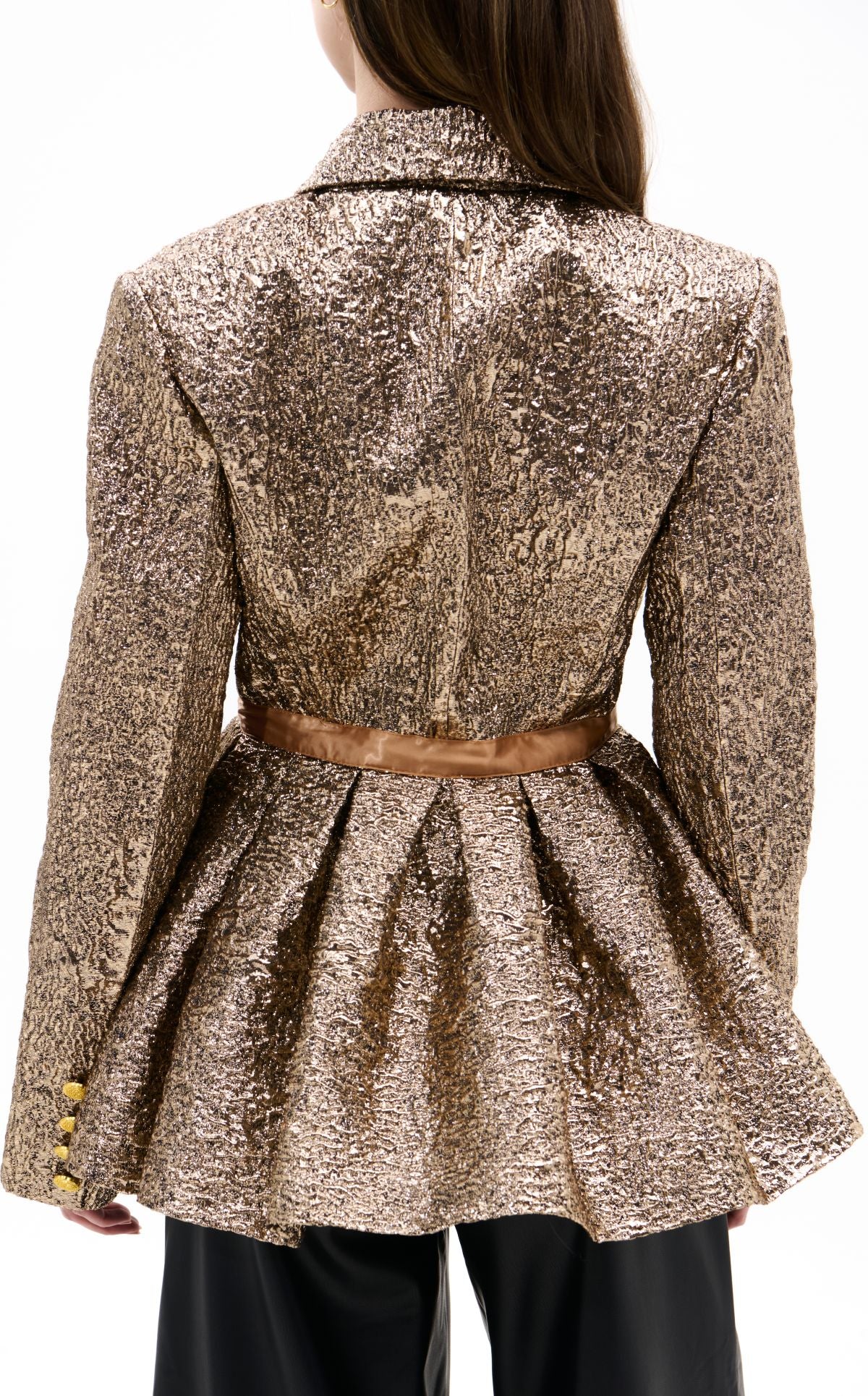 CASHA-BRONZE JACQUARD PEPLUM BLAZER - Image 3