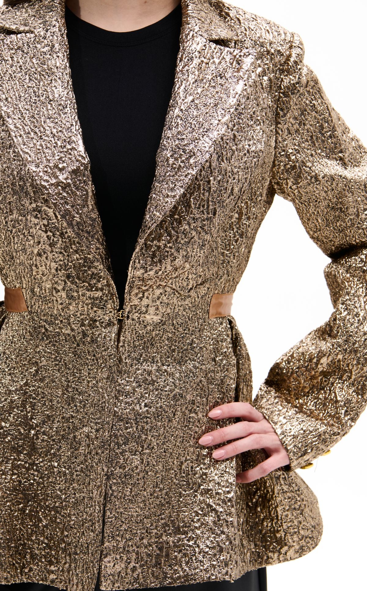 CASHA-BRONZE JACQUARD PEPLUM BLAZER - Image 4
