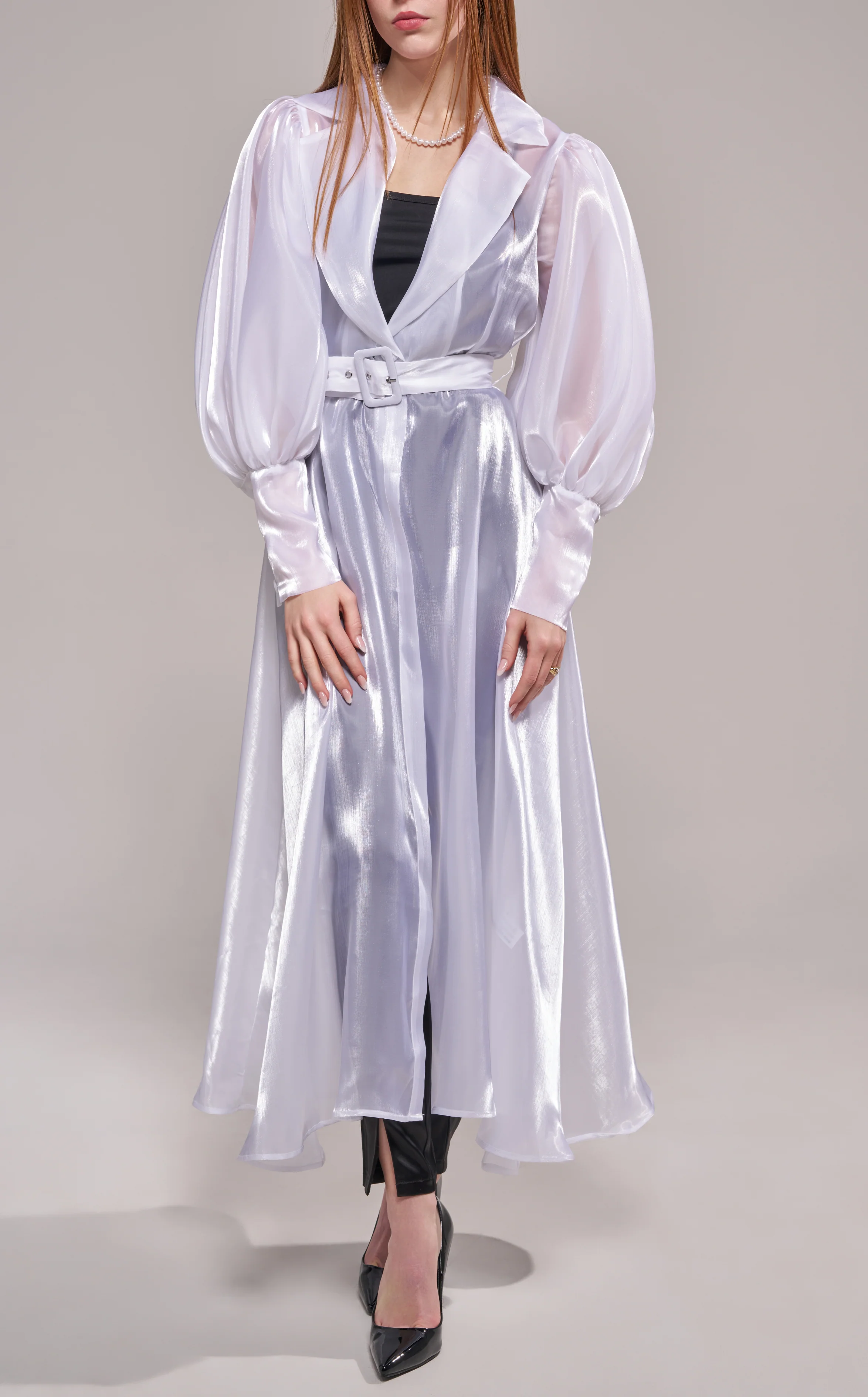 CASSARA-WHITE SHEER TRENCH JACKET - Image 2
