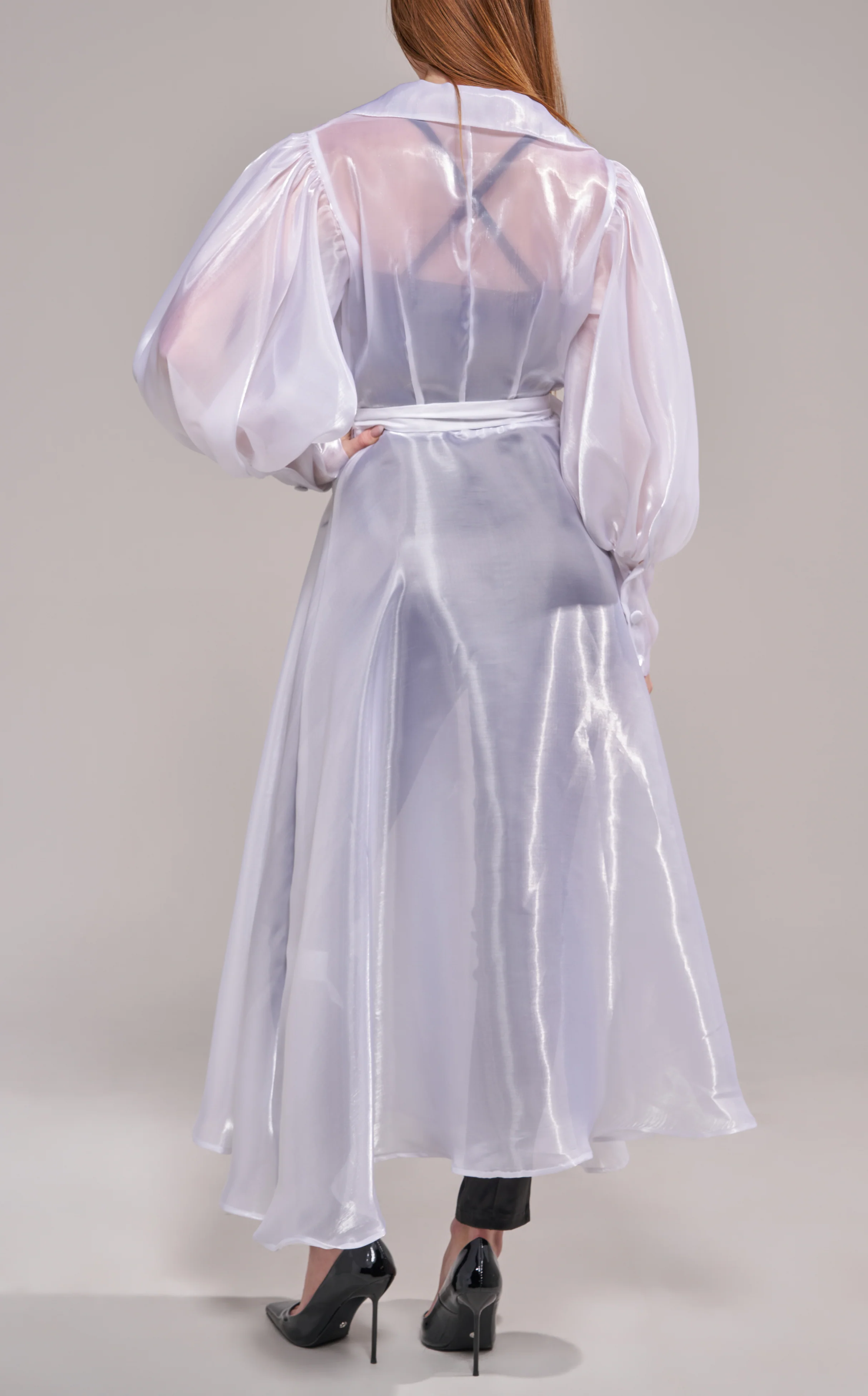 CASSARA-WHITE SHEER TRENCH JACKET - Image 3