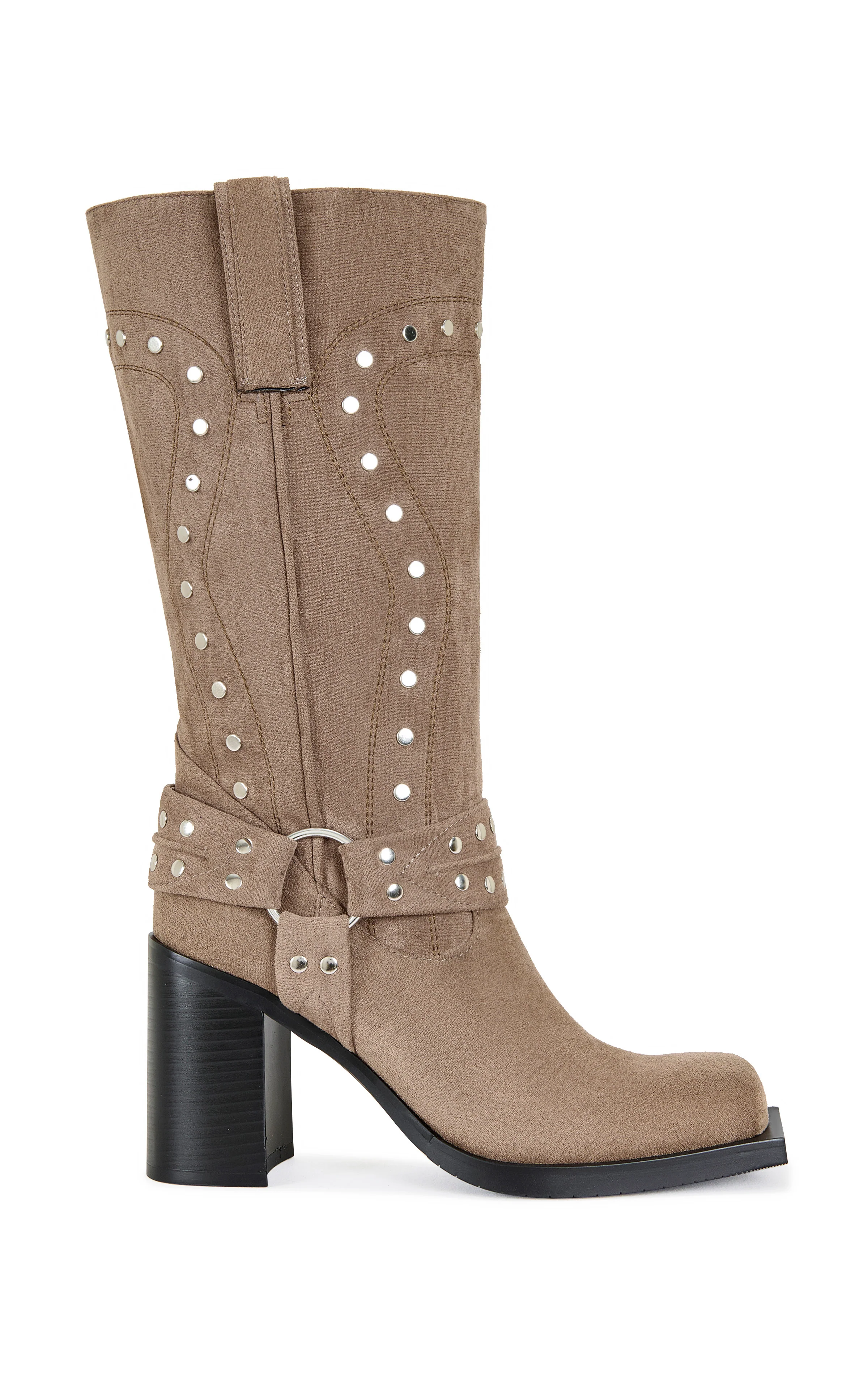 CIRILLA-BROWN CHUNKY HEELED MOTO BOOT