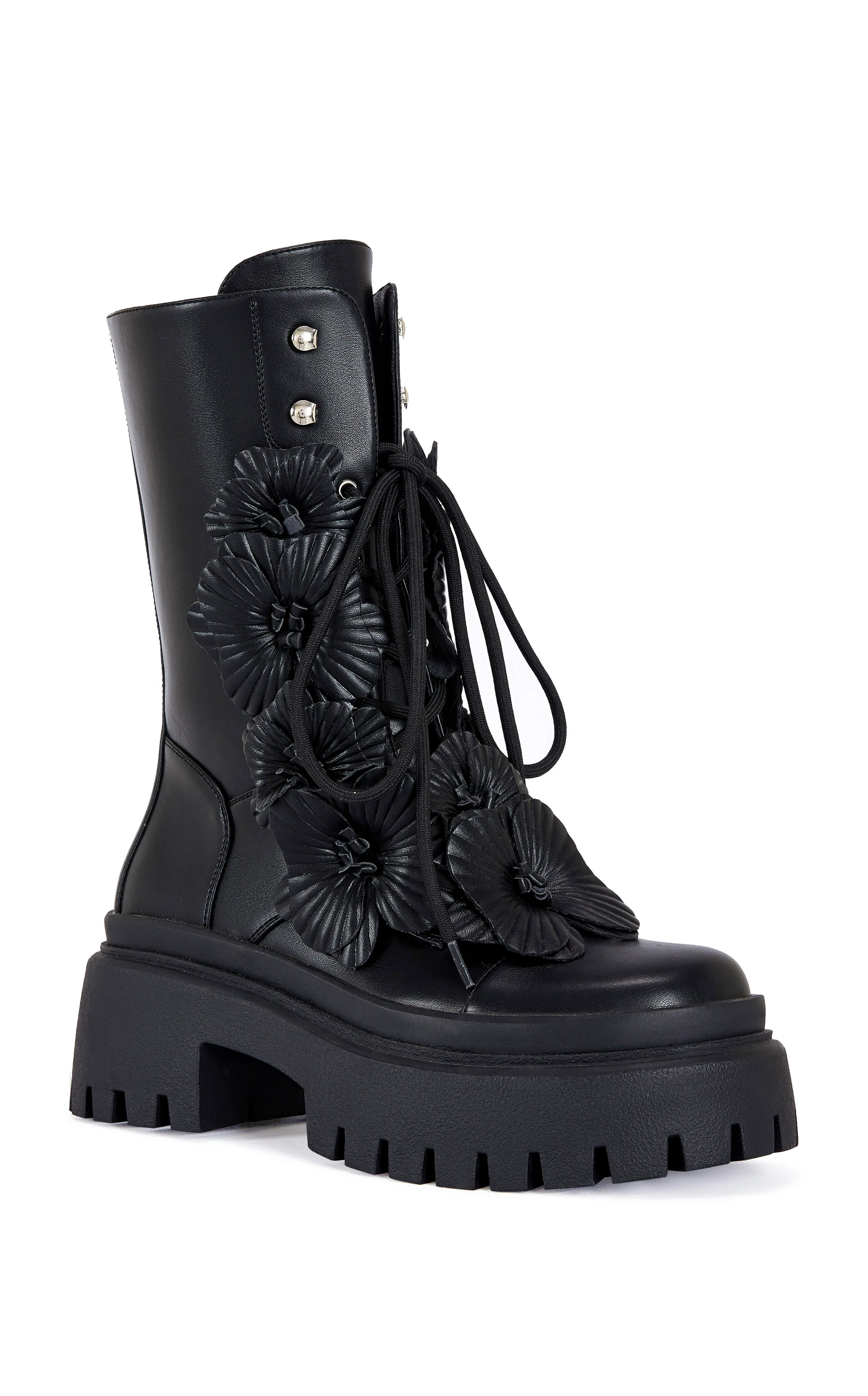 DEVOIR-BLACK 3D FLOWER COMBAT BOOTIE - Image 3