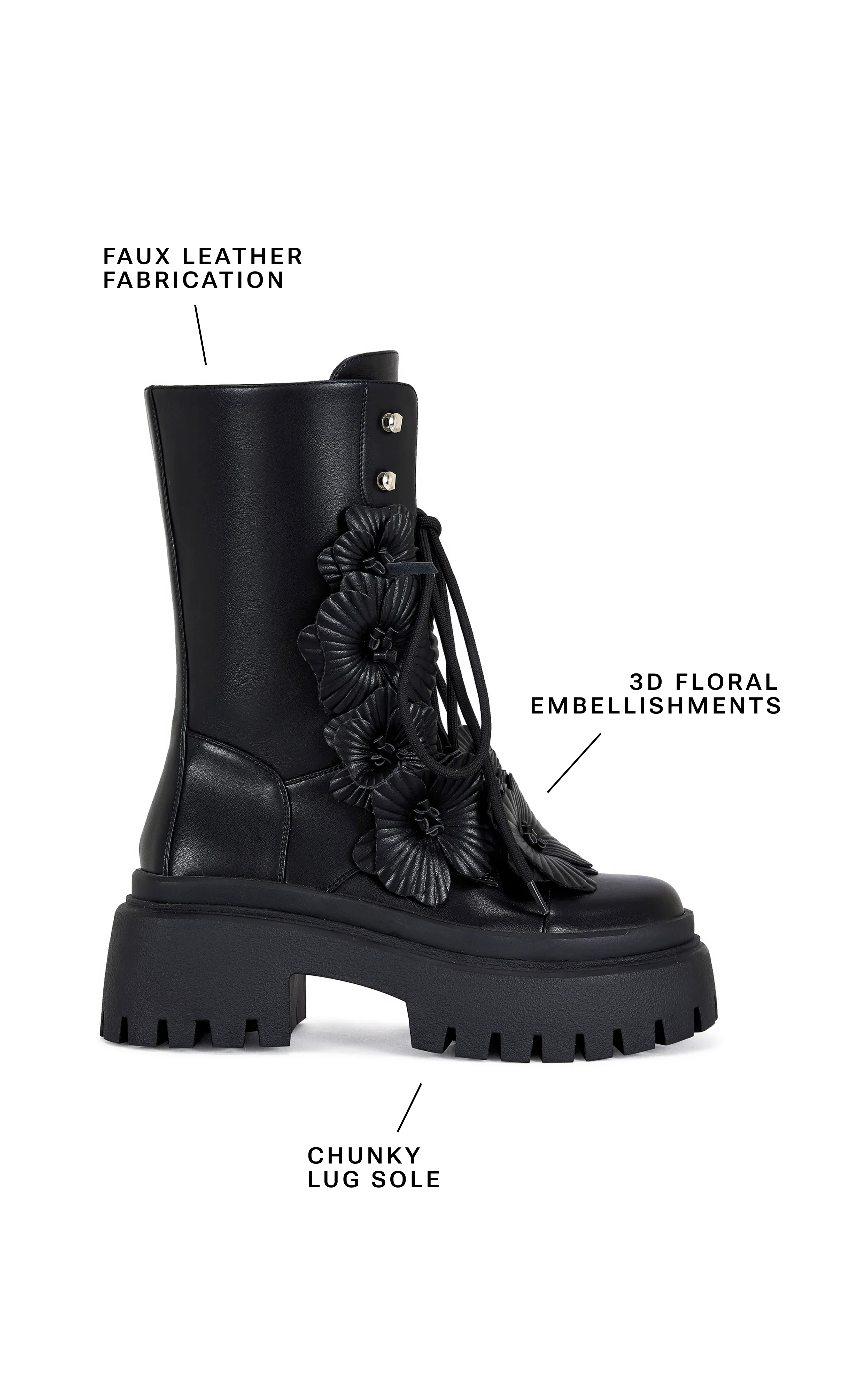 DEVOIR-BLACK 3D FLOWER COMBAT BOOTIE - Image 8
