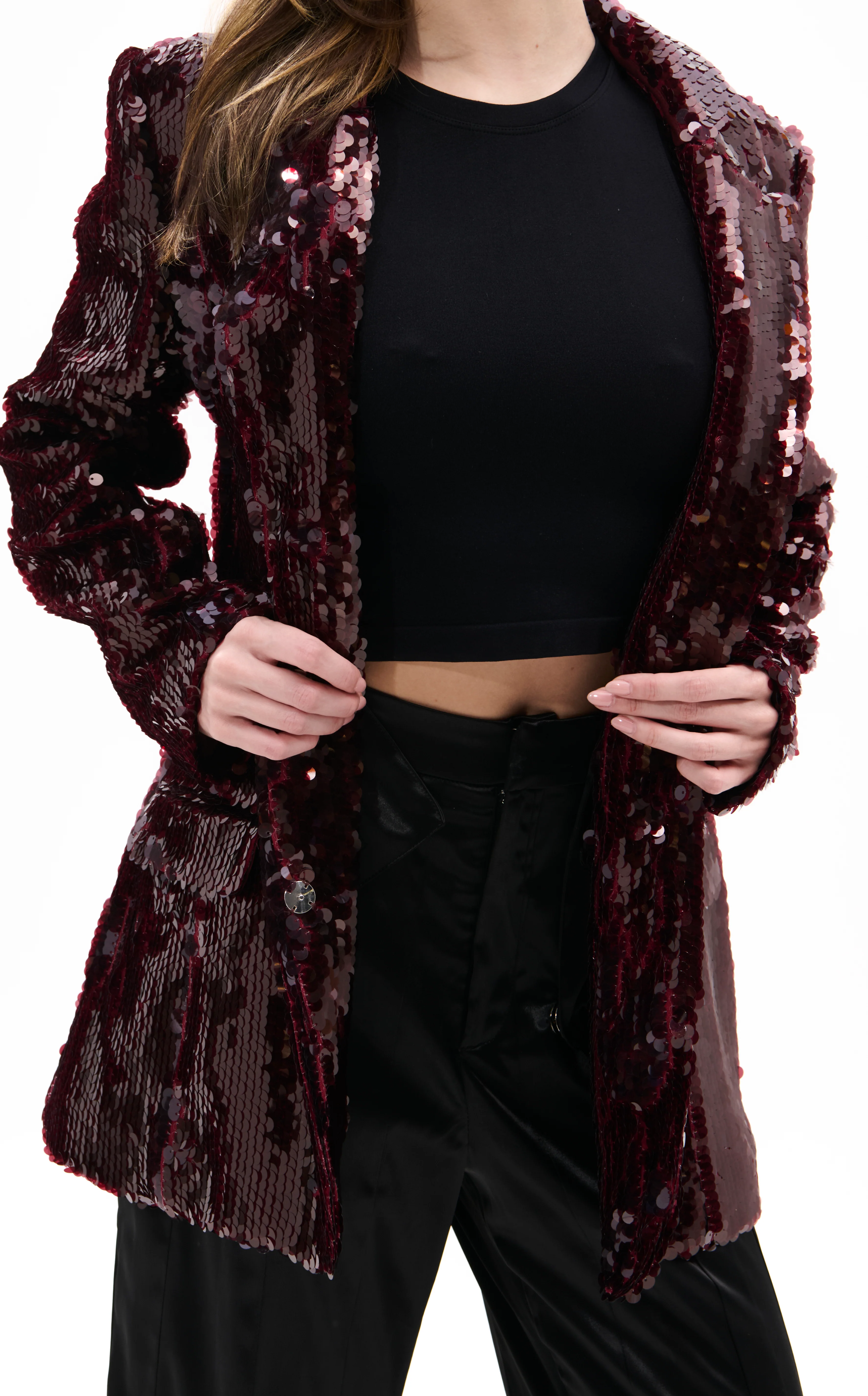 DUBAI-BURGUNDY SEQUIN BLAZER - Image 3