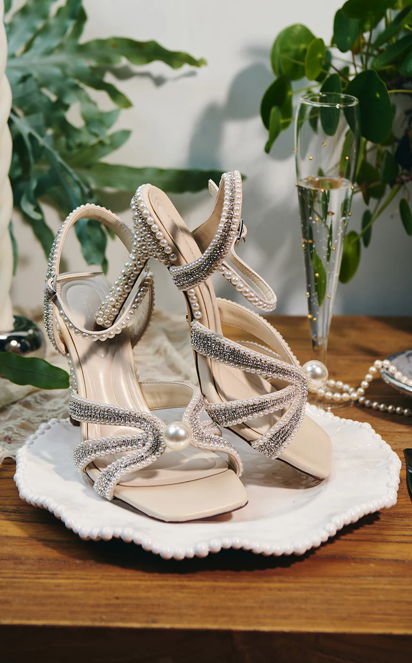 ELARA-IVORY PEARL EMBELLISHED SANDAL HEEL - Image 2