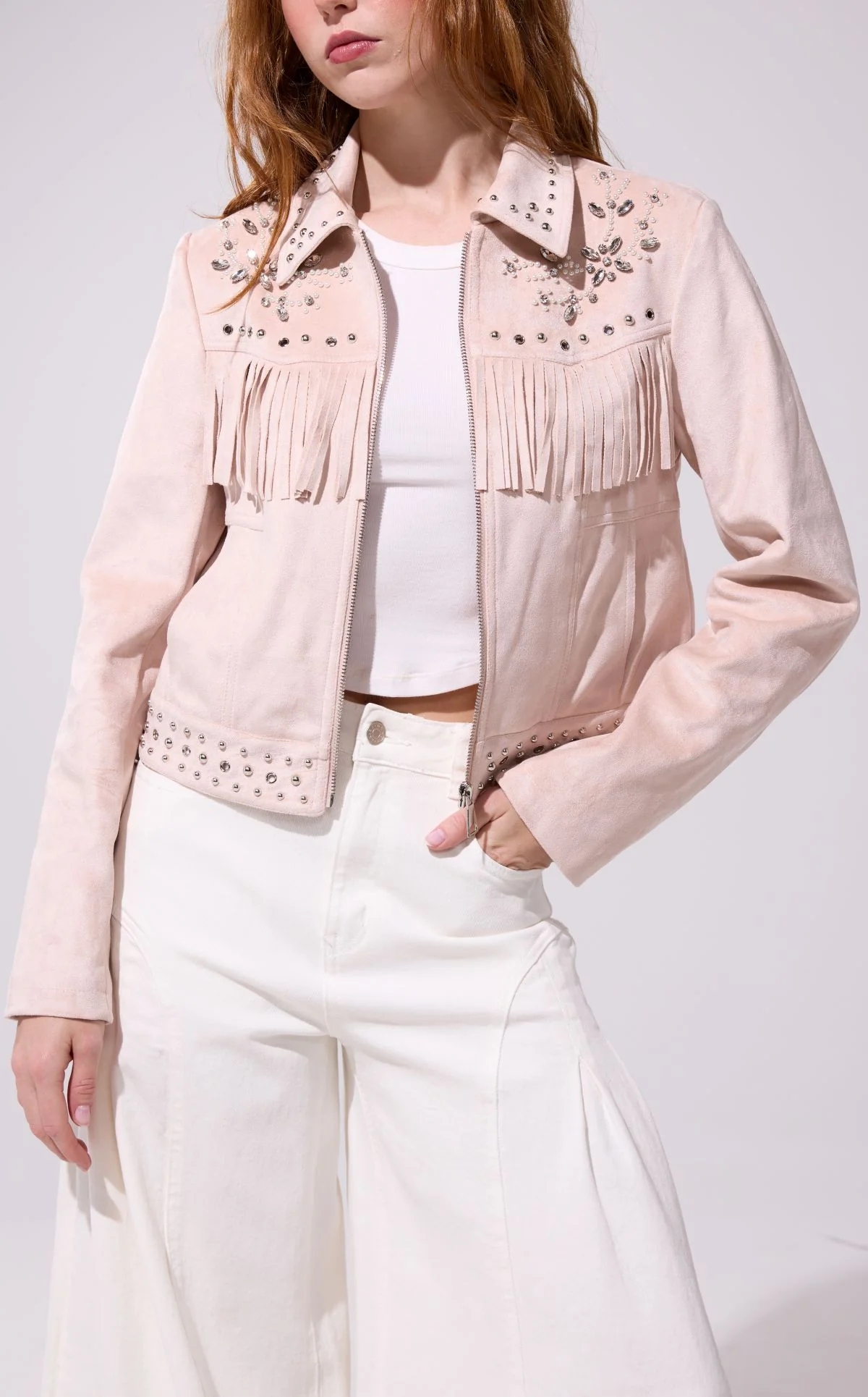 FINLEE-BLUSH FRINGE SUEDE JACKET - Image 2