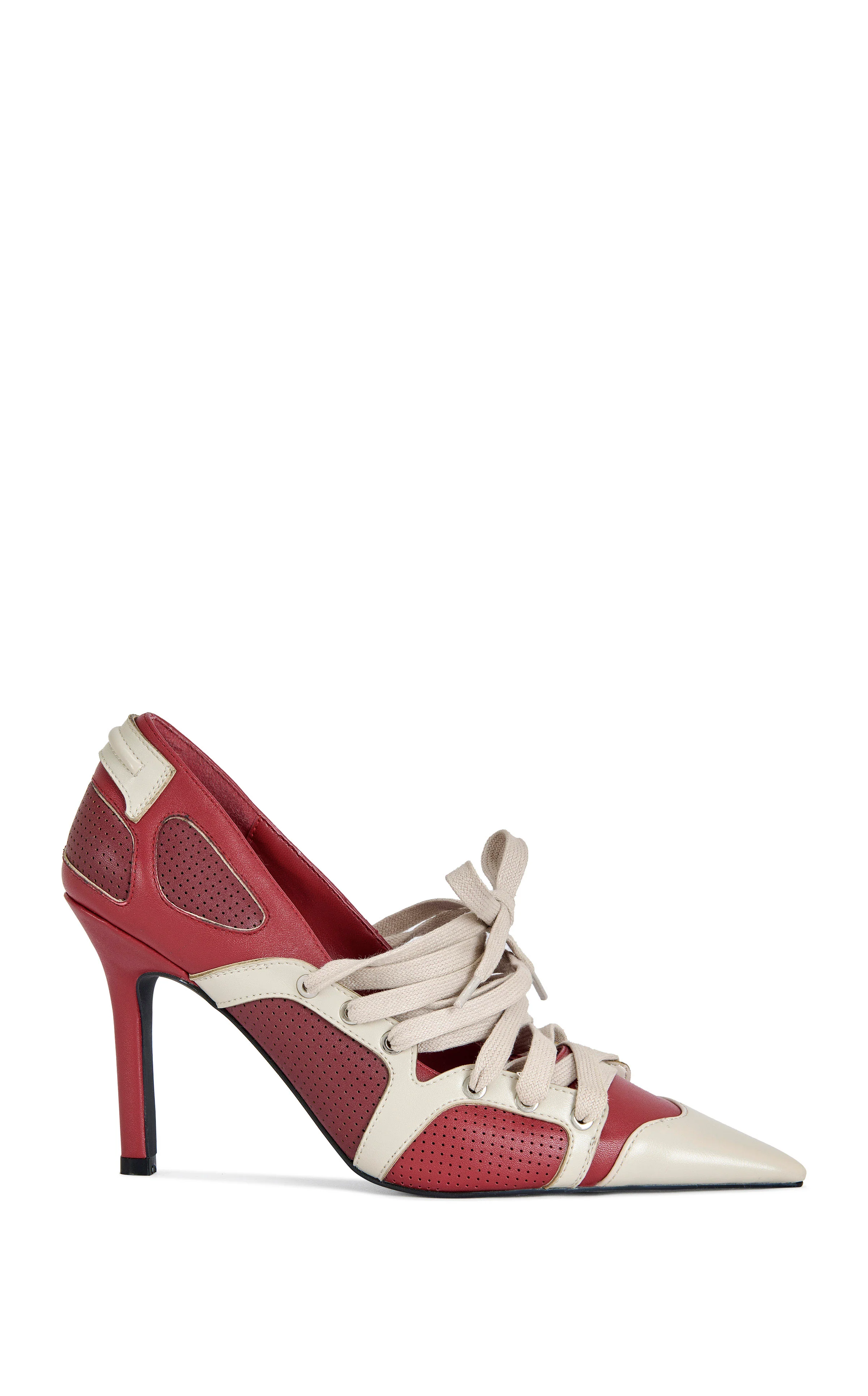 FIRESTRING-REDMULTI LACE-UP STILETTO PUMP