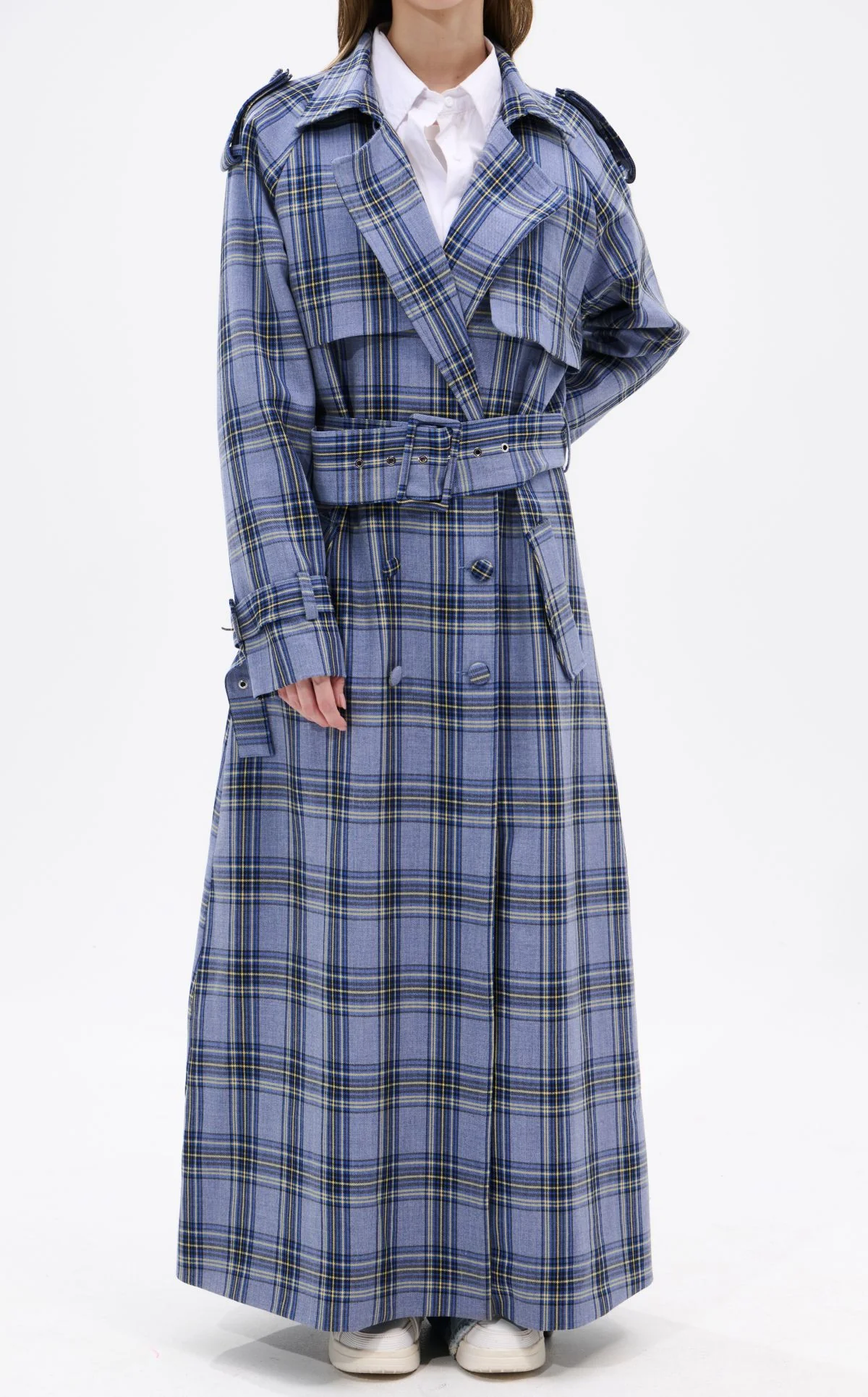 HOBBS-BLUE PLAID TRENCH JACKET - Image 3