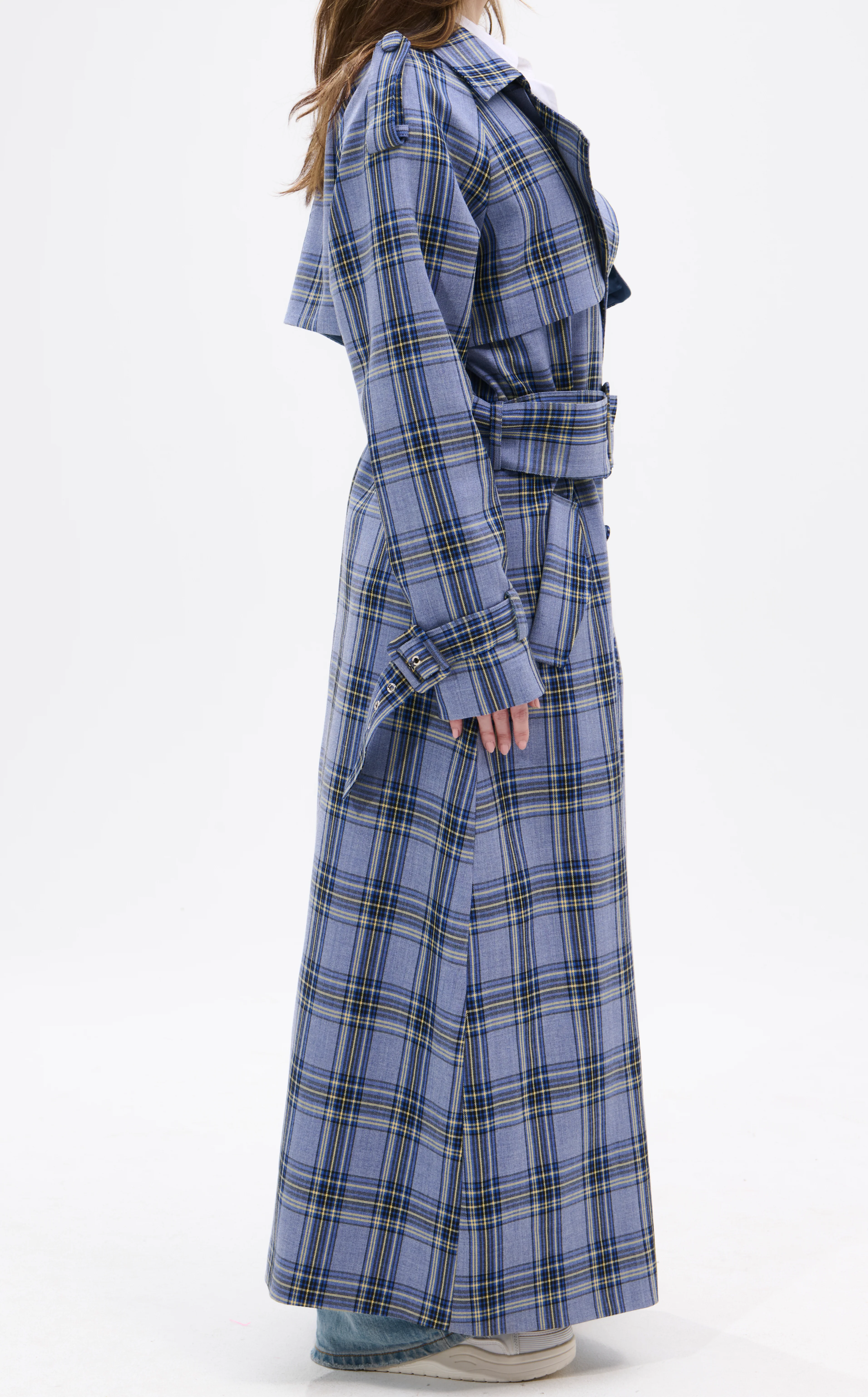 HOBBS-BLUE PLAID TRENCH JACKET - Image 5