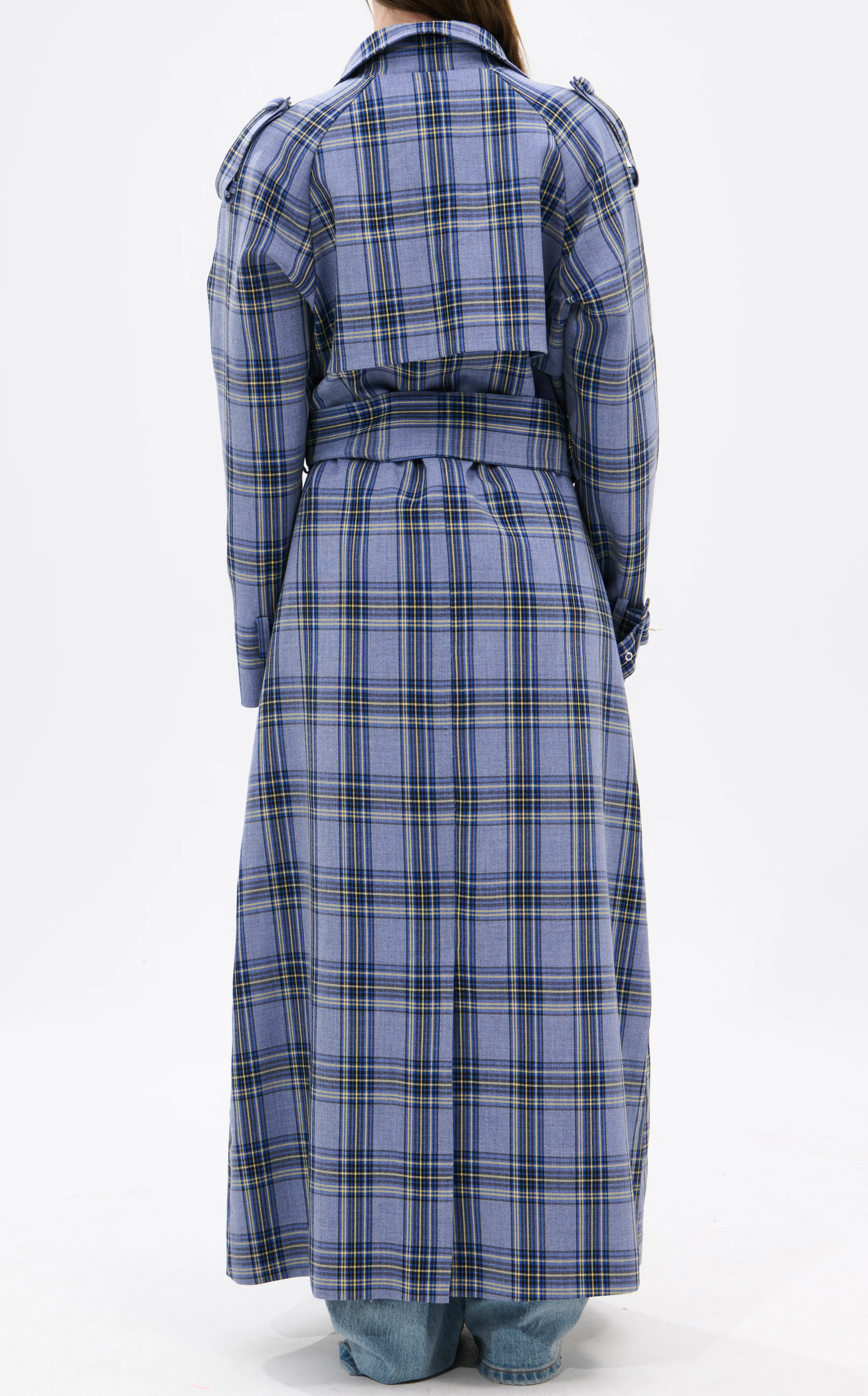 HOBBS-BLUE PLAID TRENCH JACKET - Image 6