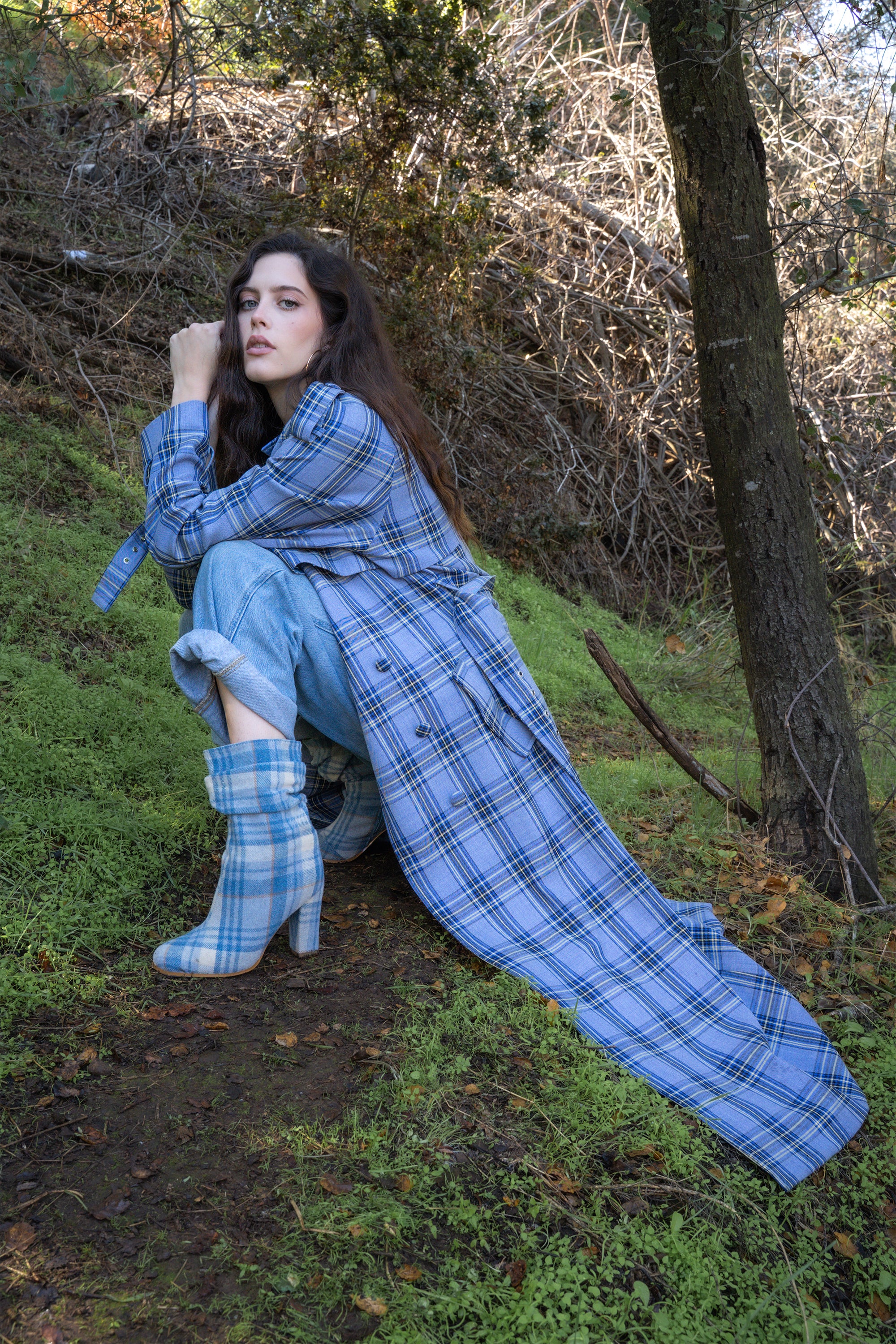 HOBBS-BLUE PLAID TRENCH JACKET - Image 7