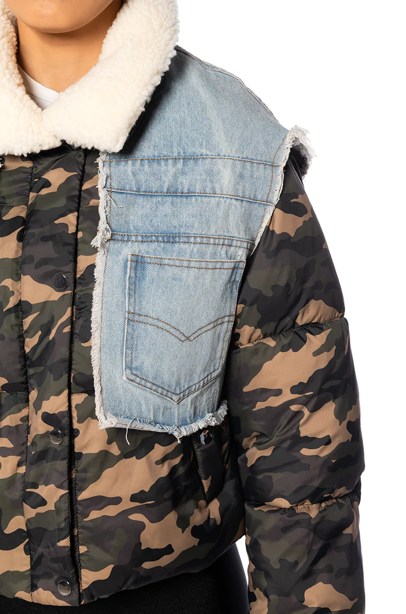 HOTSHOT CAMO DENIM PUFFER JACKET - Image 4