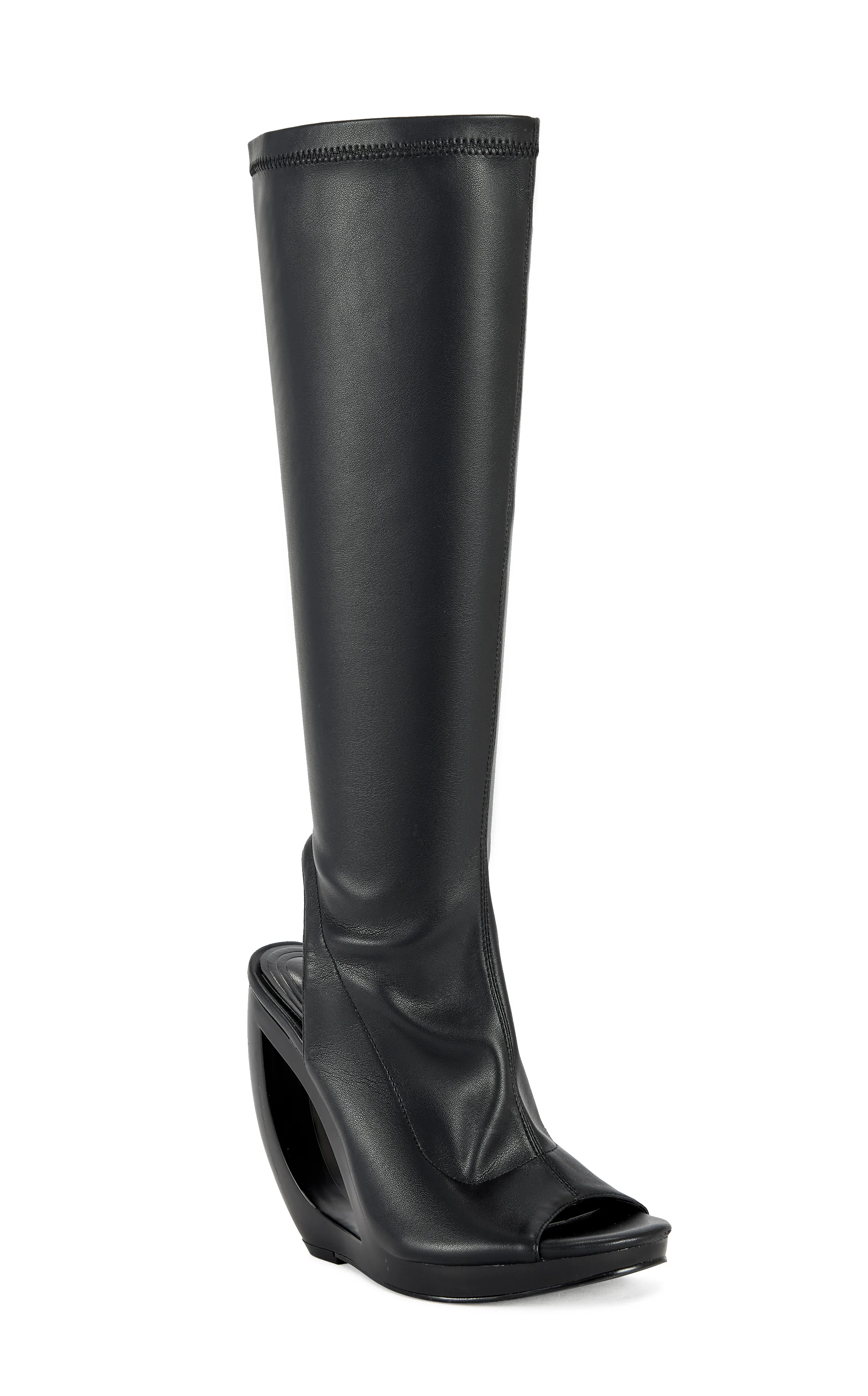 ILYSSA-BLACK CURVED WEDGE SANDAL BOOT - Image 2