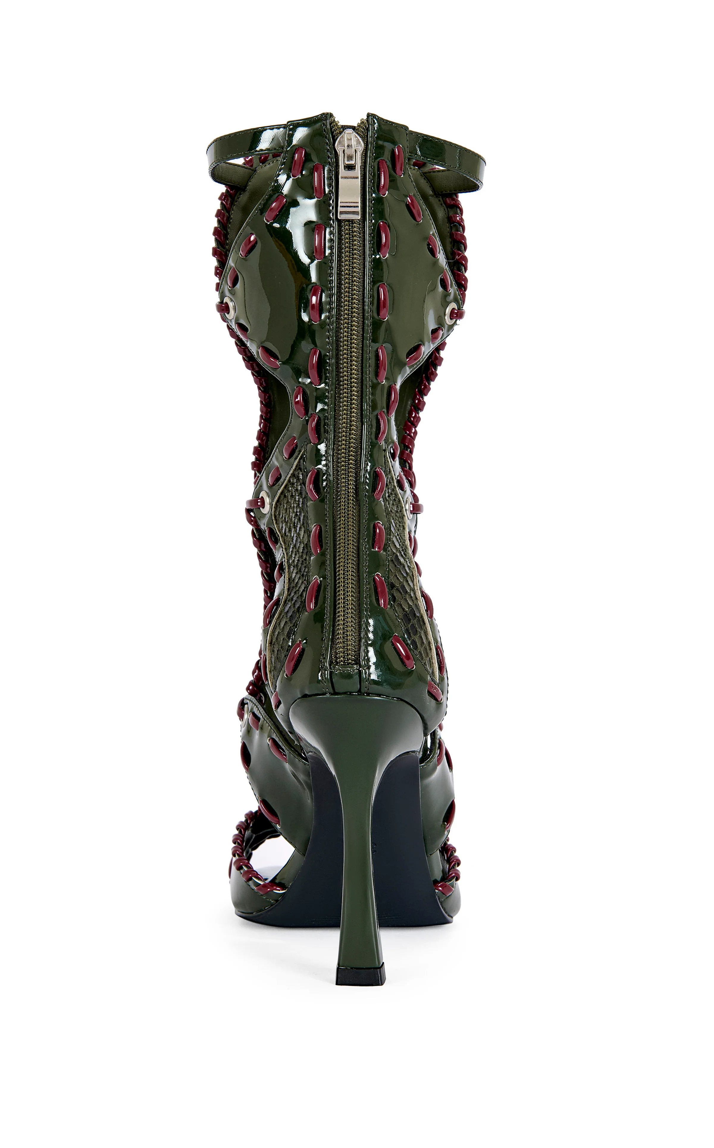 INDRANI-OLIVE GLADIATOR STILETTO SANDAL BOOTIE - Image 3