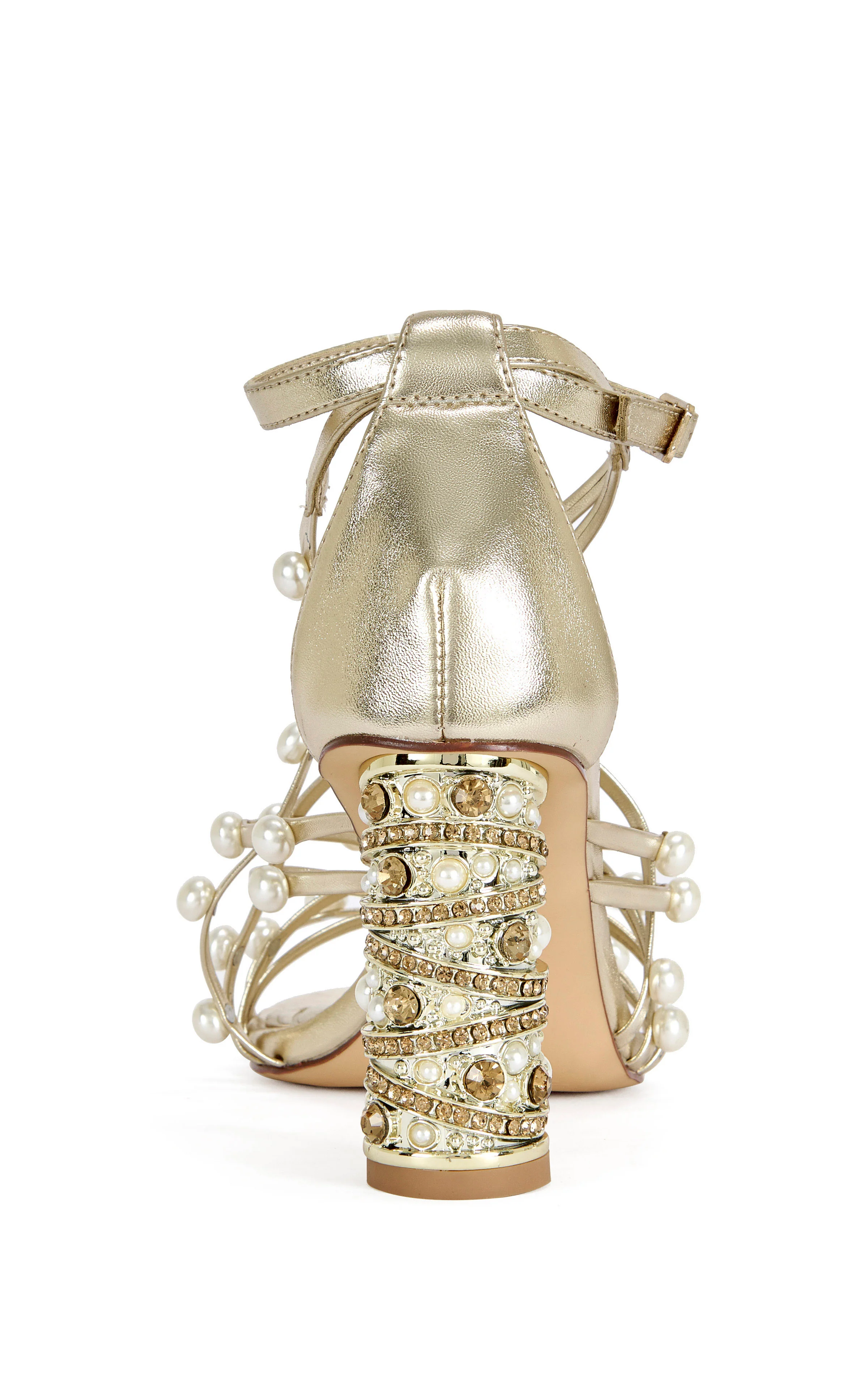 JADINE-GOLD STRAPPY PEARL SANDAL HEEL - Image 3