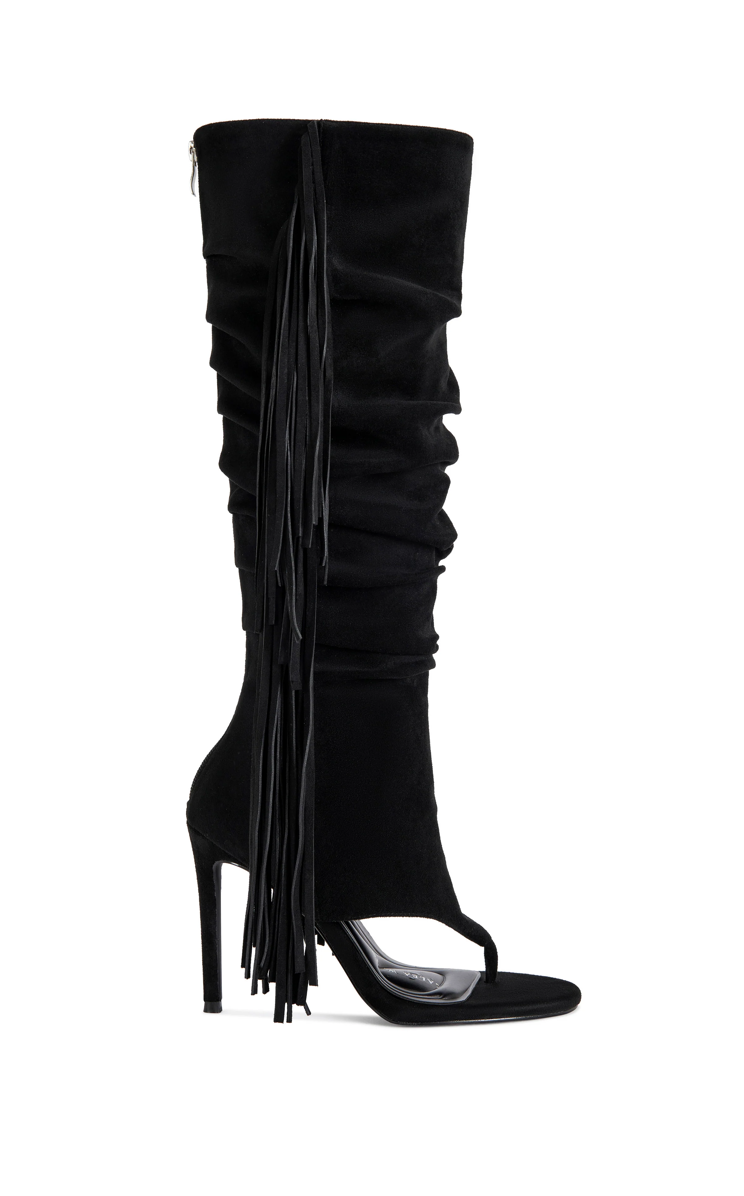 JOHANNA-BLACK FRINGE STILETTO SANDAL BOOT