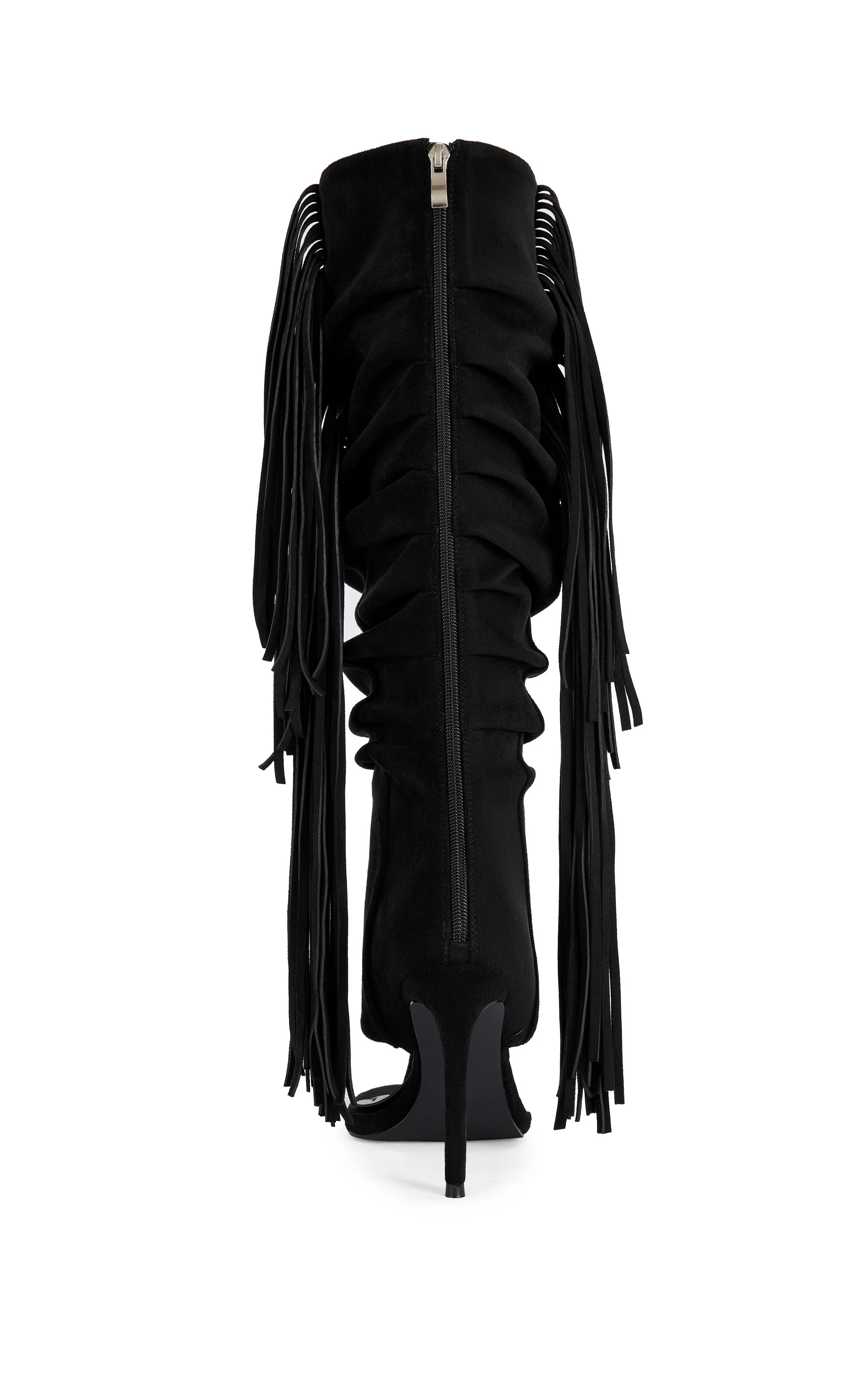 JOHANNA-BLACK FRINGE STILETTO SANDAL BOOT - Image 4