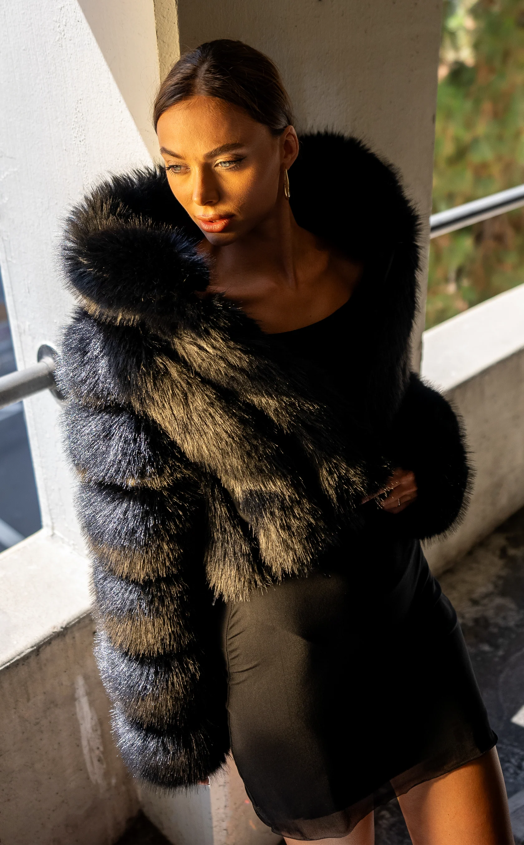 JOLENE-BLK HOODED FAUX FUR JACKET - Image 2