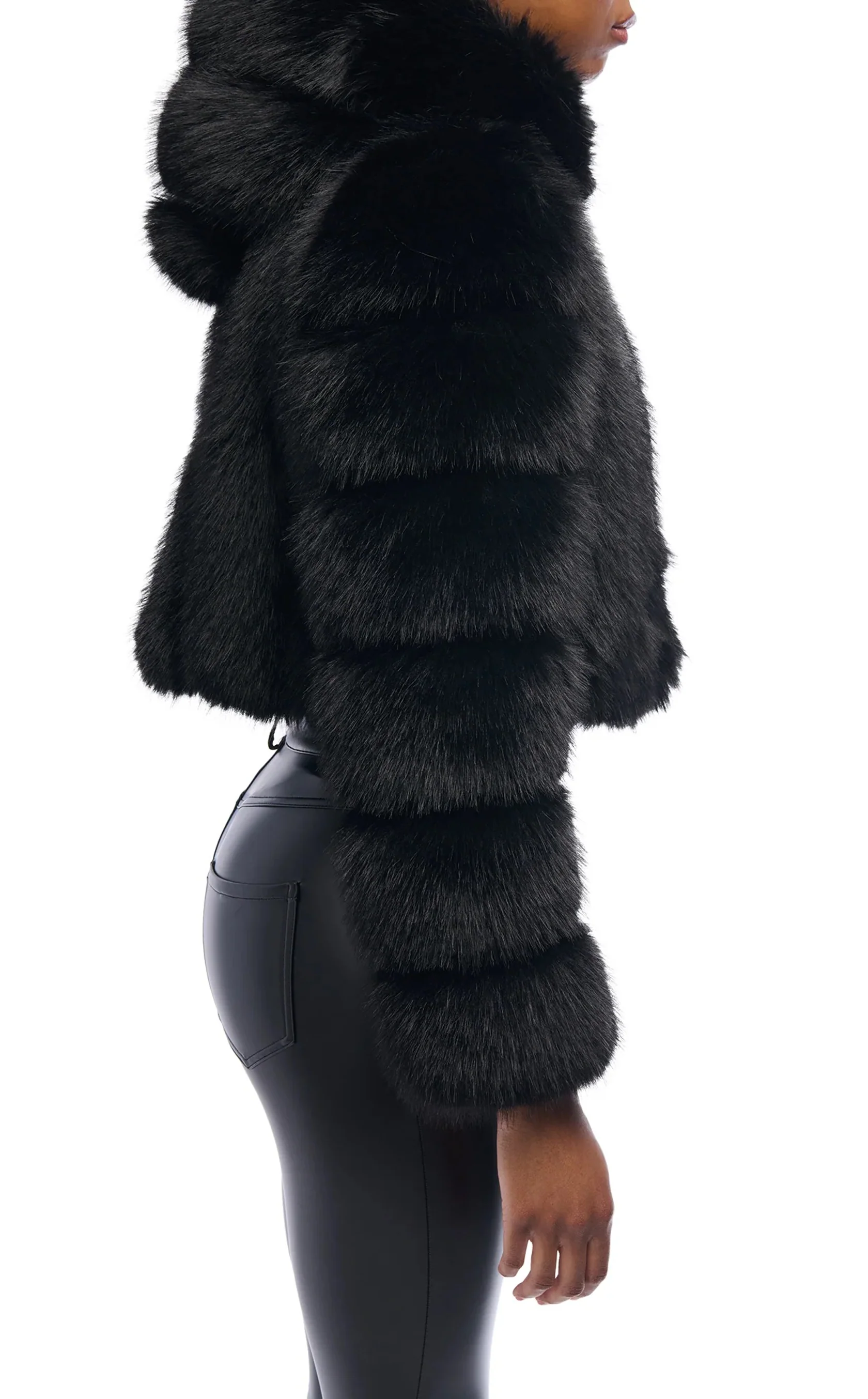 JOLENE-BLK HOODED FAUX FUR JACKET - Image 3