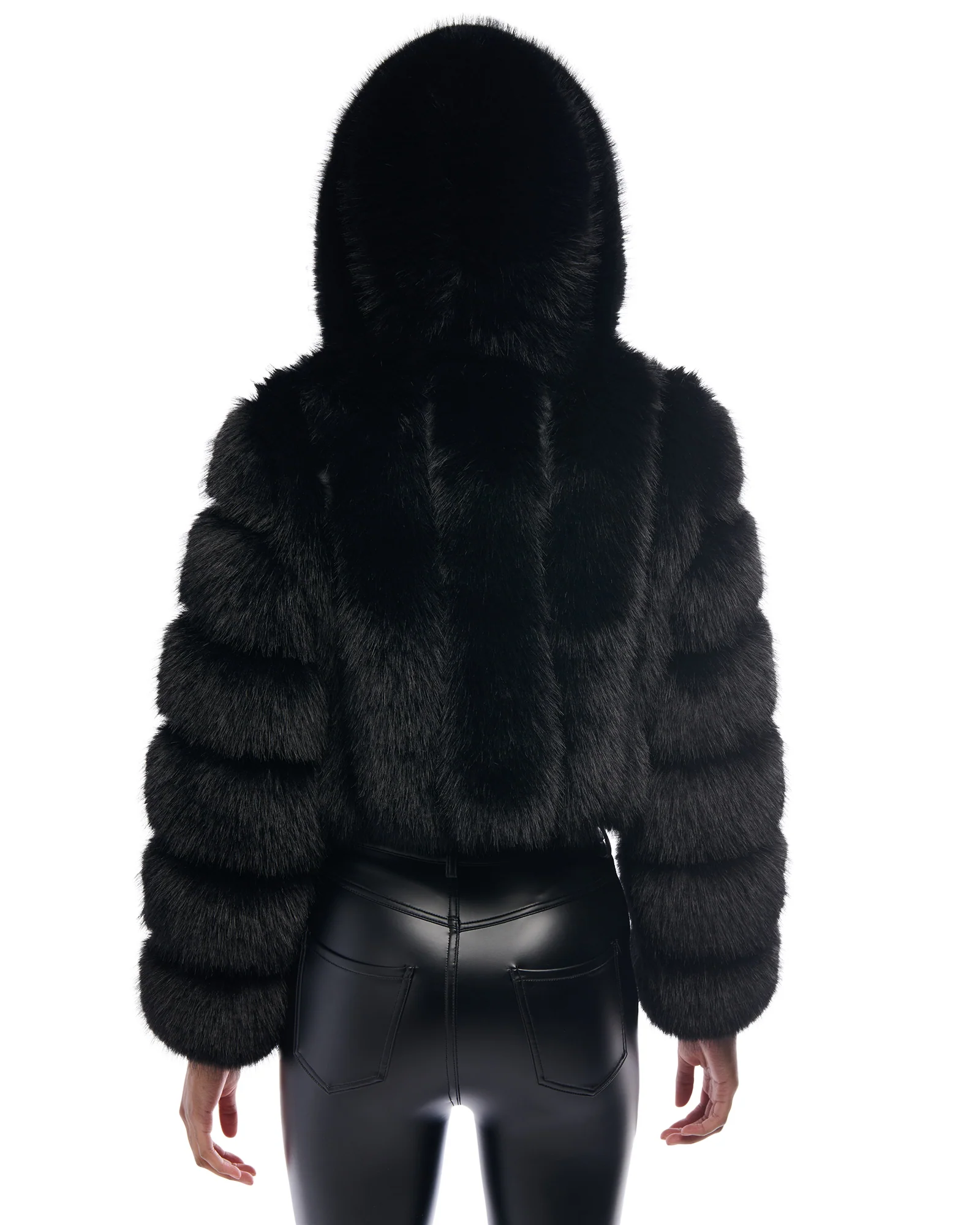 JOLENE-BLK HOODED FAUX FUR JACKET - Image 4