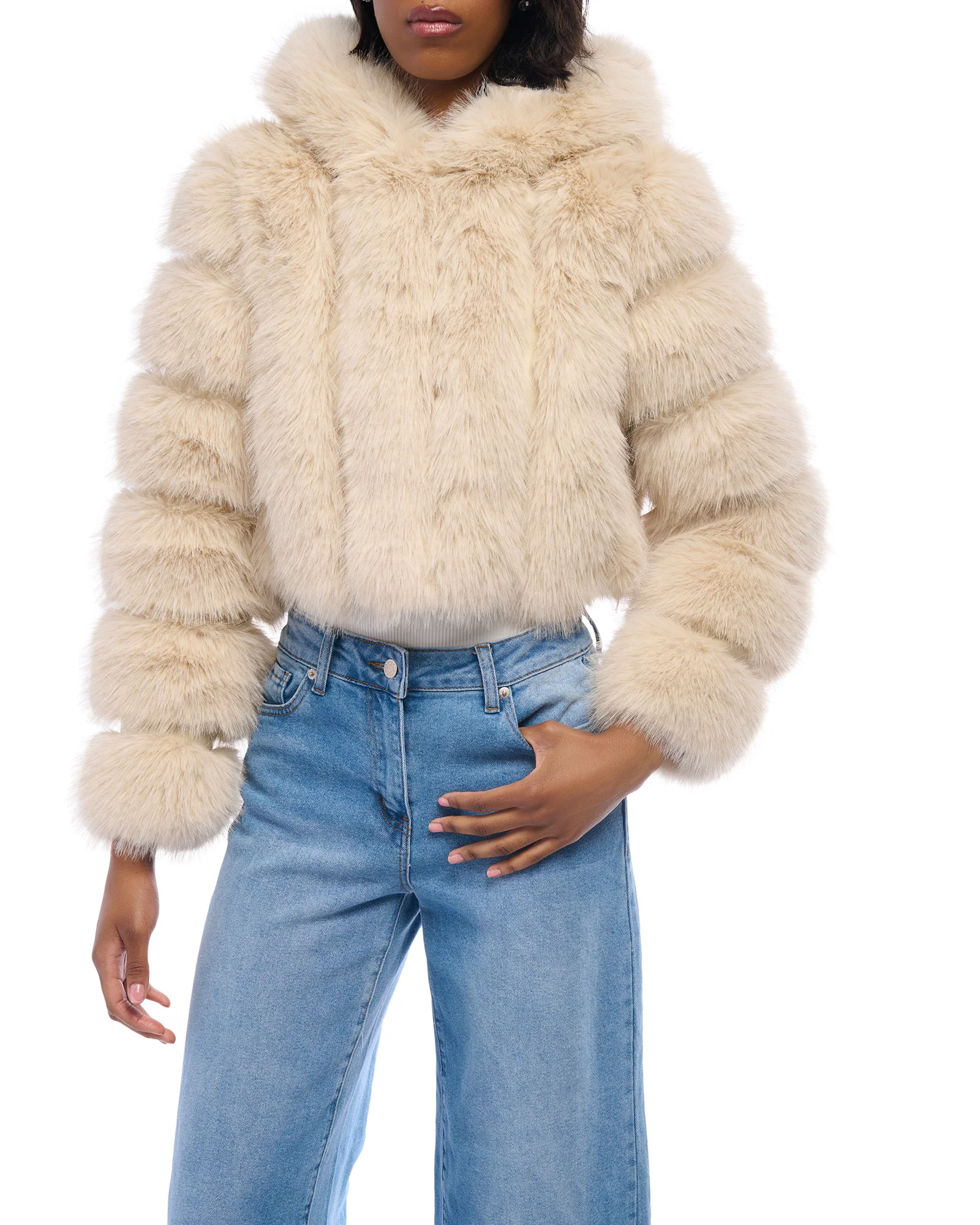 JOLENE-TAN HOODED FAUX FUR JACKET - Image 5
