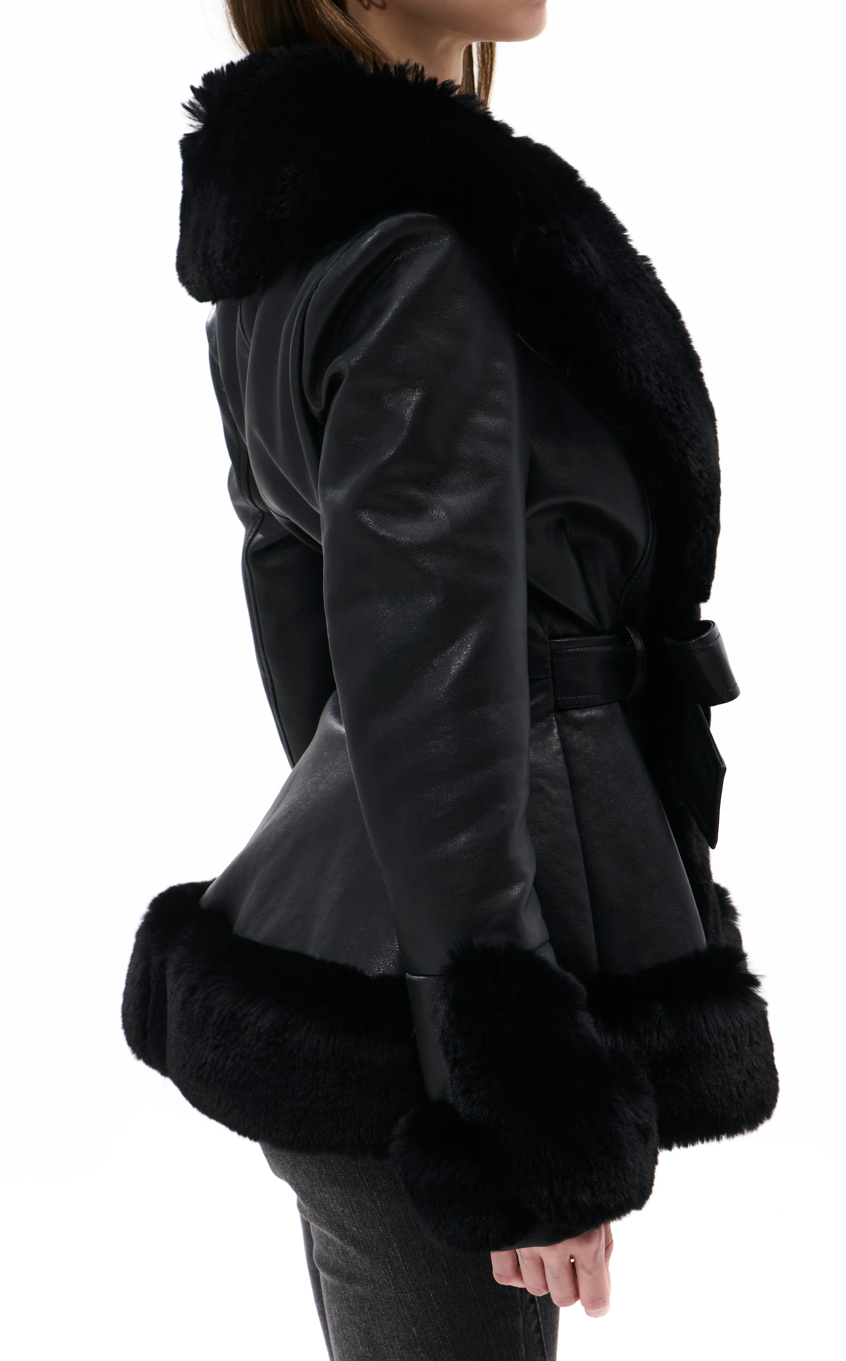 KENZY BLACK FAUX FUR BELTED COAT - Image 3