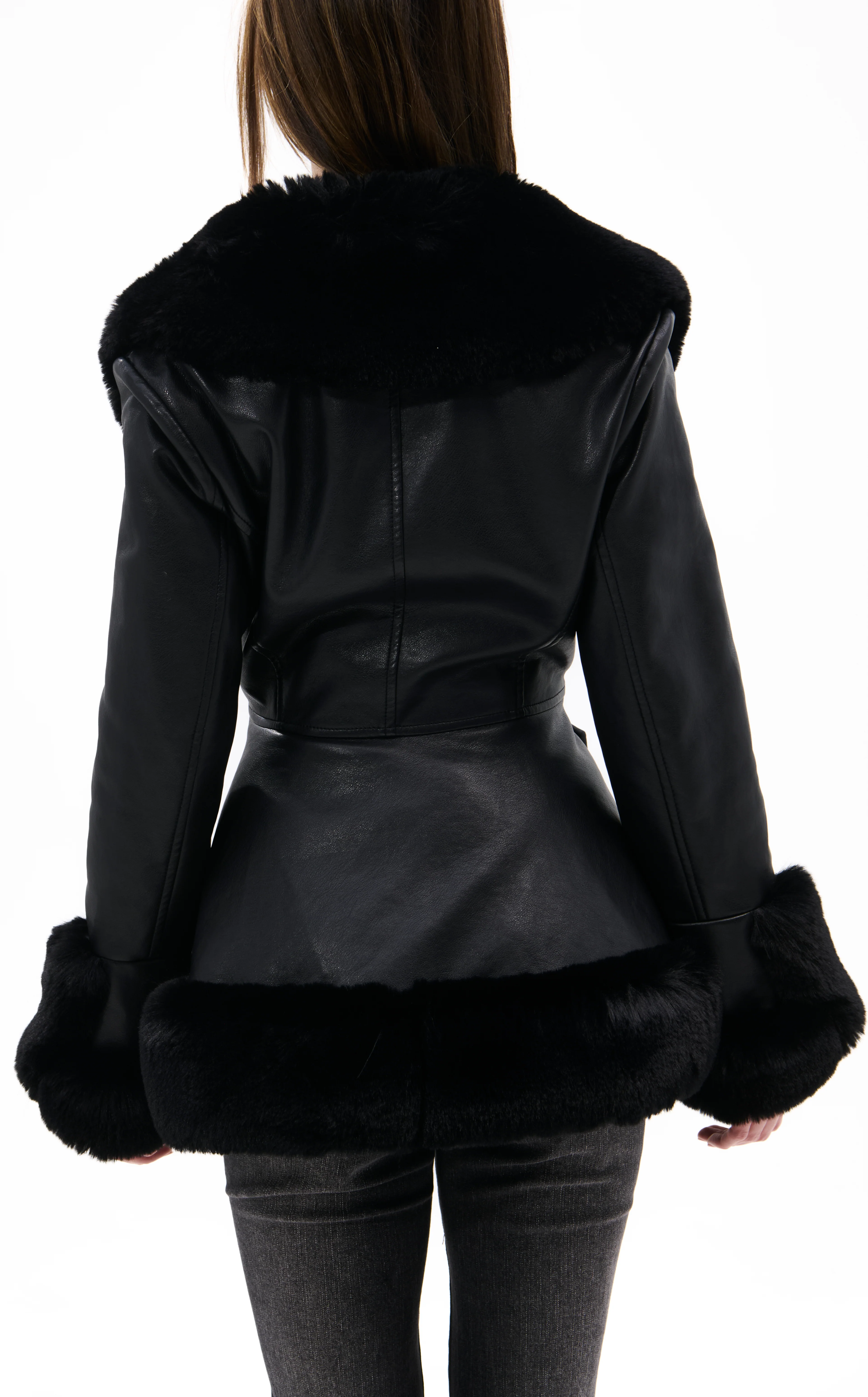 KENZY BLACK FAUX FUR BELTED COAT - Image 4