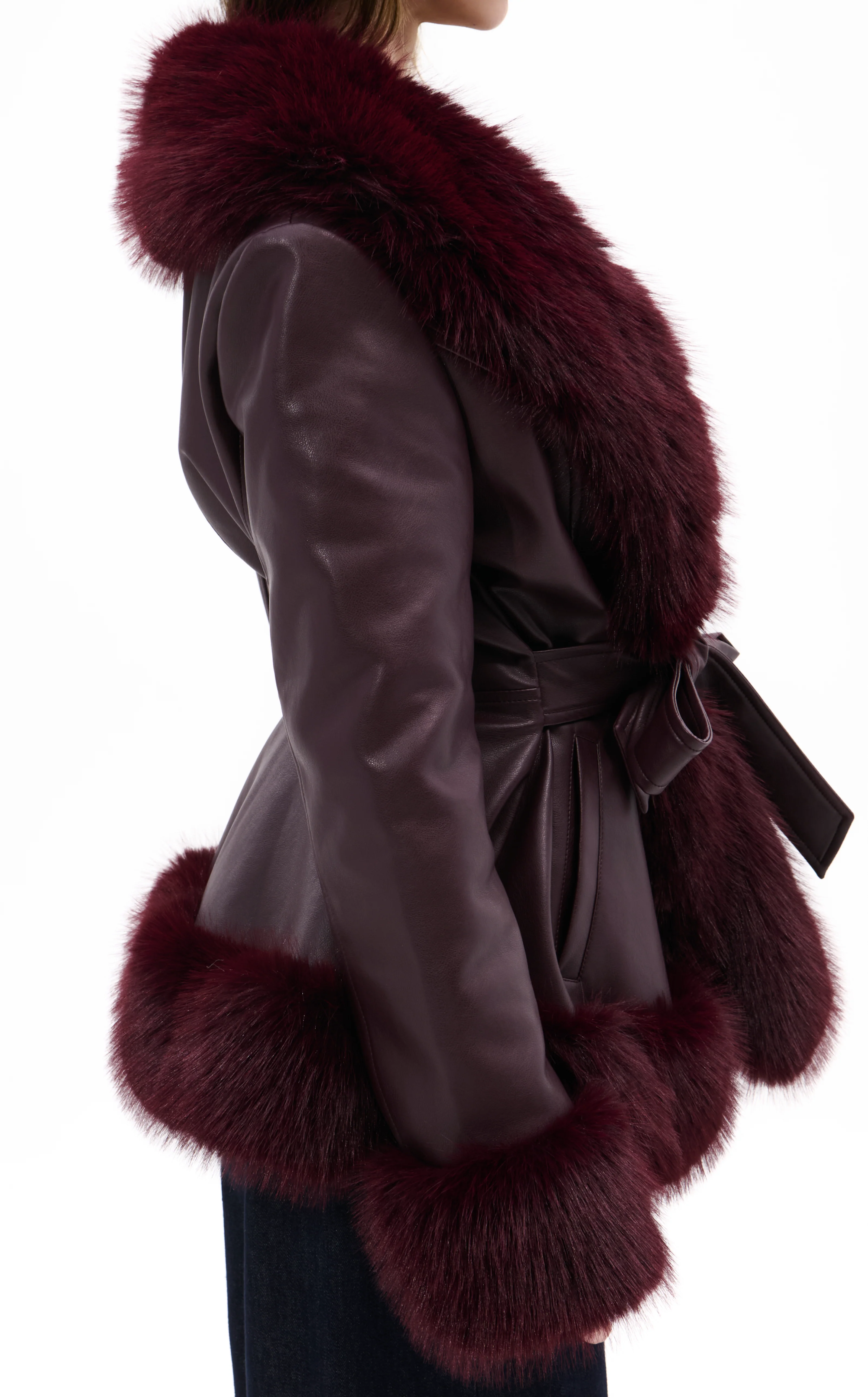 KENZY-BURGUNDY FAUX FUR JACKET - Image 3