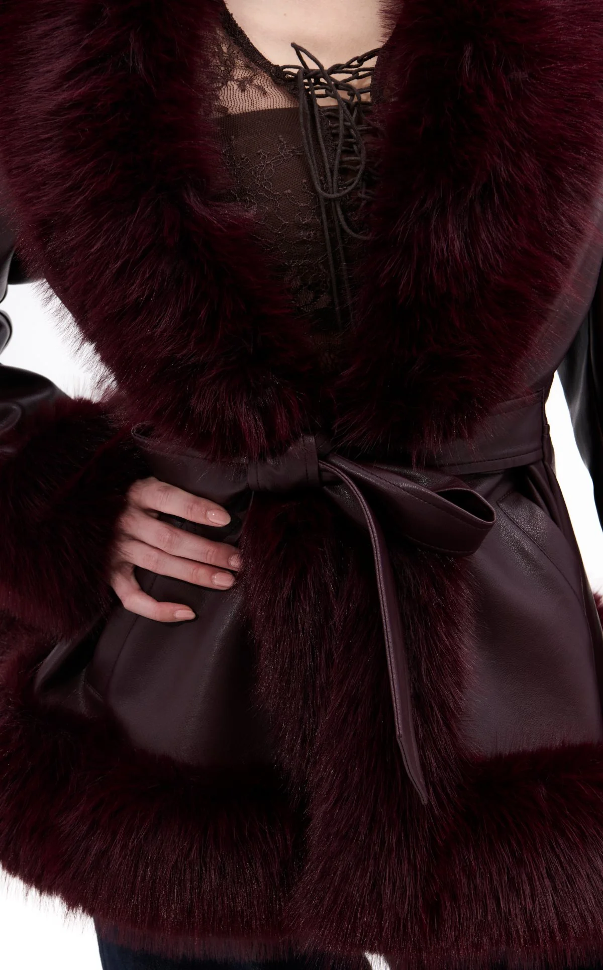 KENZY-BURGUNDY FAUX FUR JACKET - Image 5