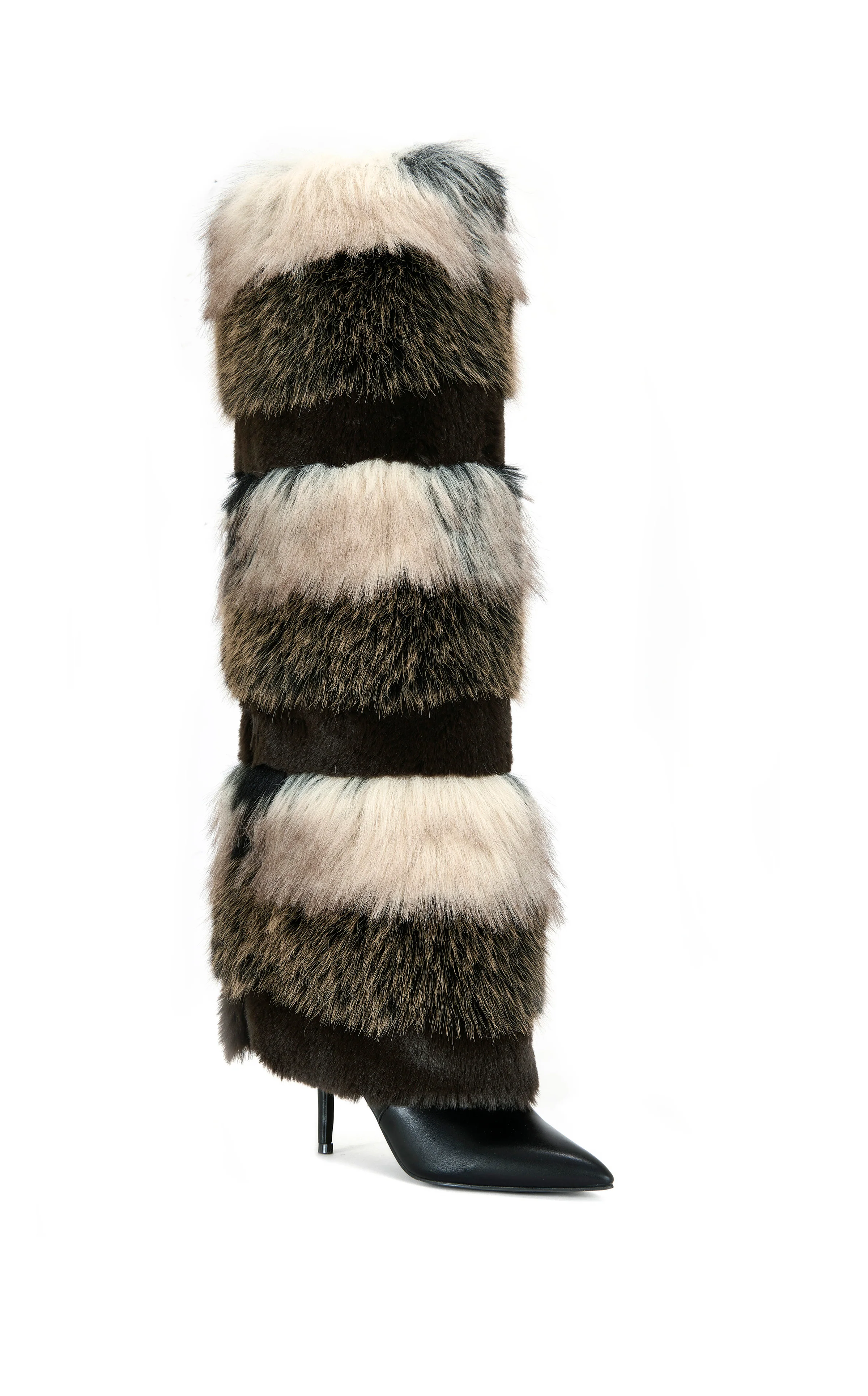 LANGLAU-BROWN MULTI FAUX FUR STILETTO BOOT - Image 3