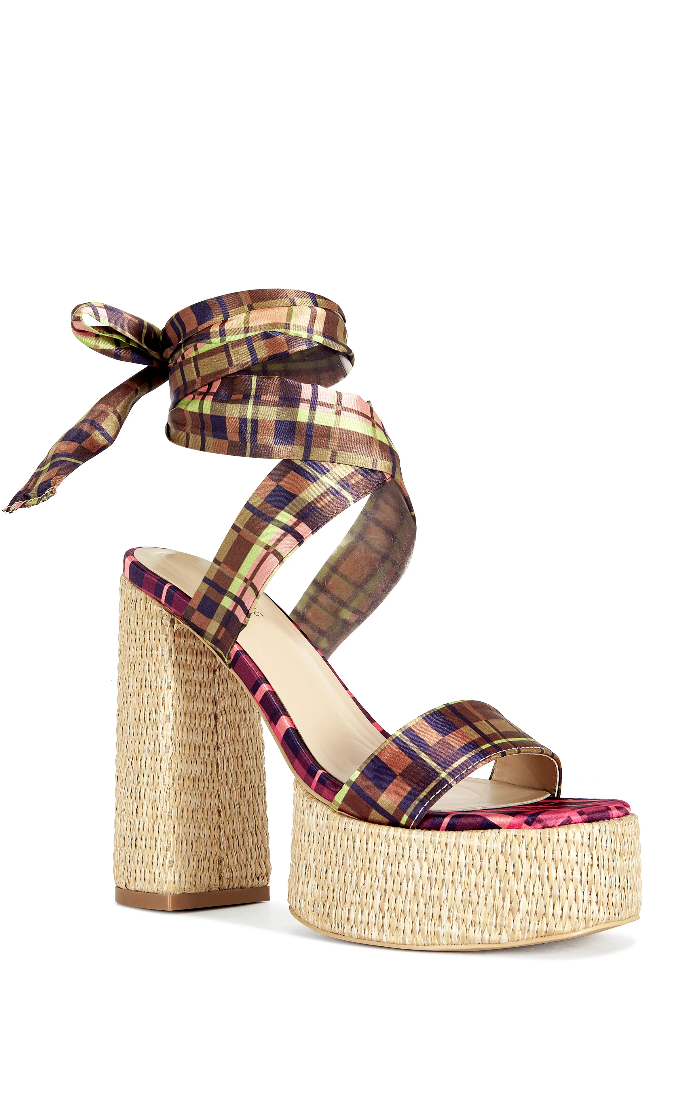 LAZULI-PLAID WRAP-AROUND PLATFORM SANDAL - Image 3