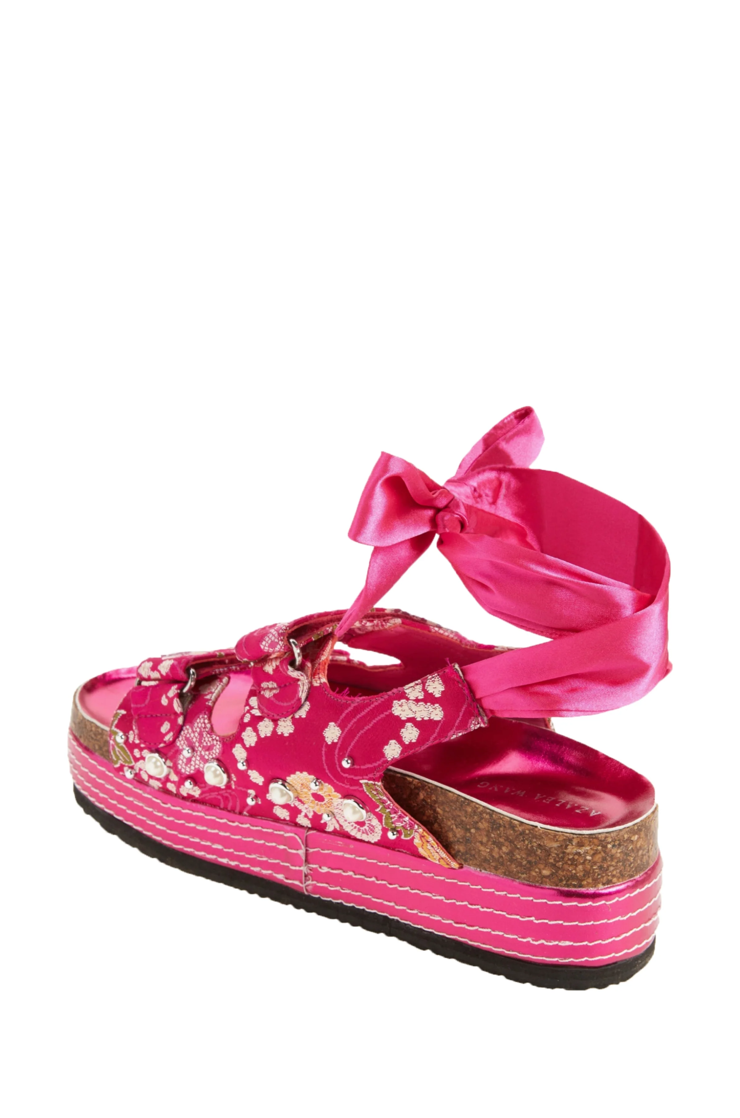 MACKLEY-PINK BROCADE TIE UP FLATFORM SANDAL - Image 3