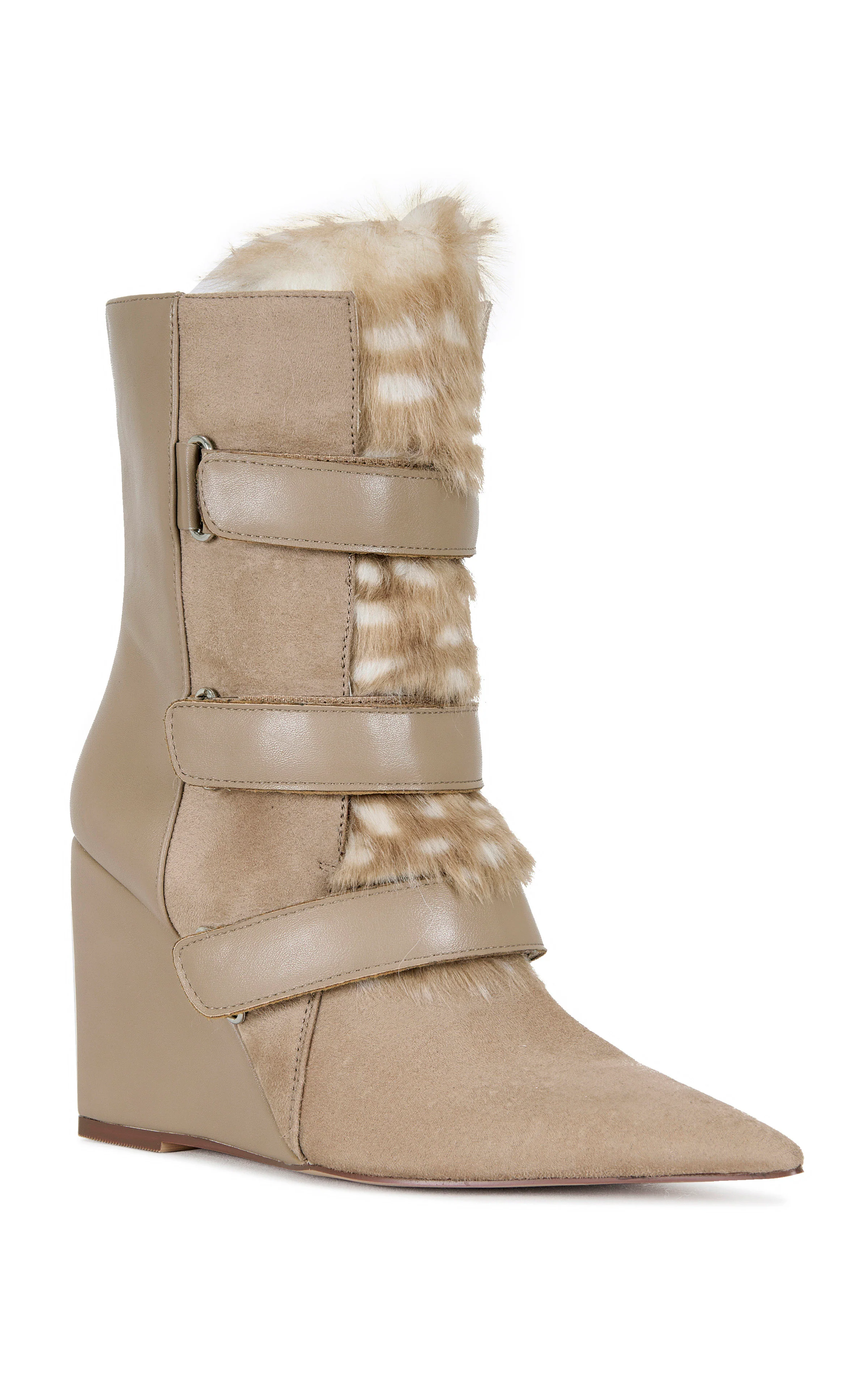 MARANETTE-TAN FAUX FUR WEDGE BOOTIE - Image 2