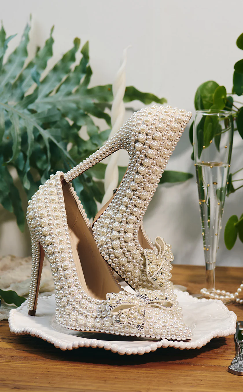 NAAMAH-WHITE PEARL STILETTO PUMP - Image 7