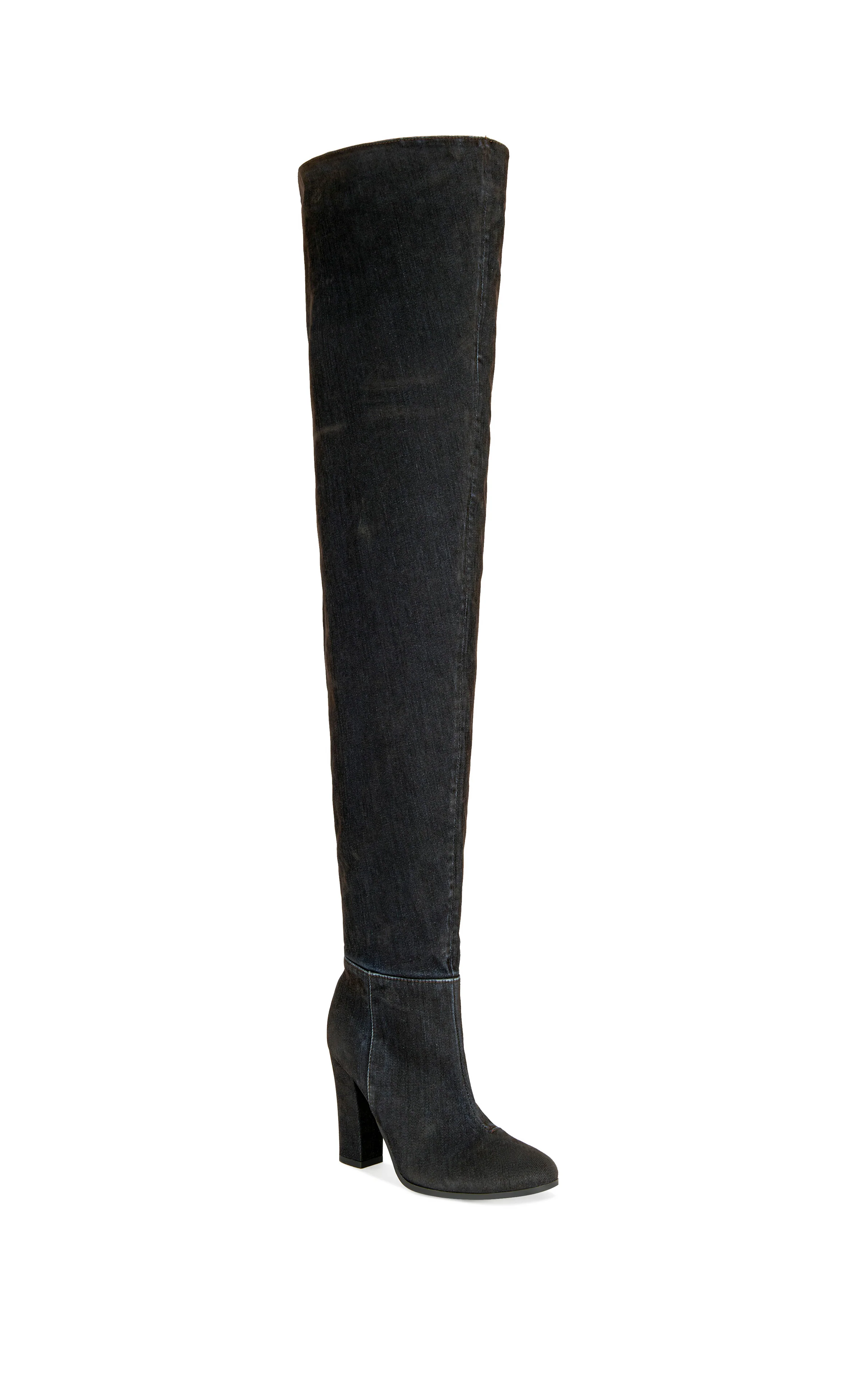 NANETTE-BLACK VELVET DENIM CHUNKY HEELED BOOT - Image 3