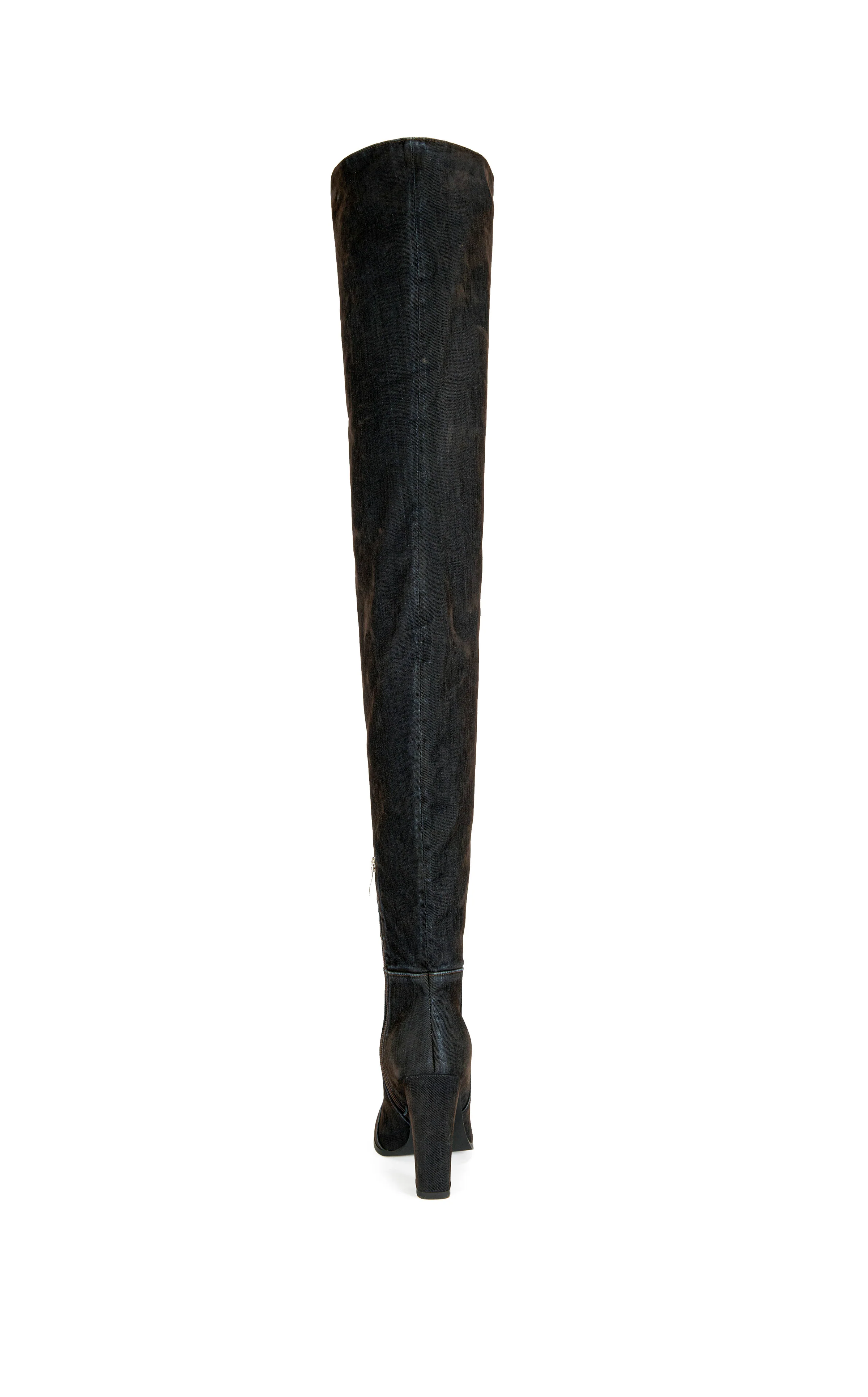 NANETTE-BLACK VELVET DENIM CHUNKY HEELED BOOT - Image 4