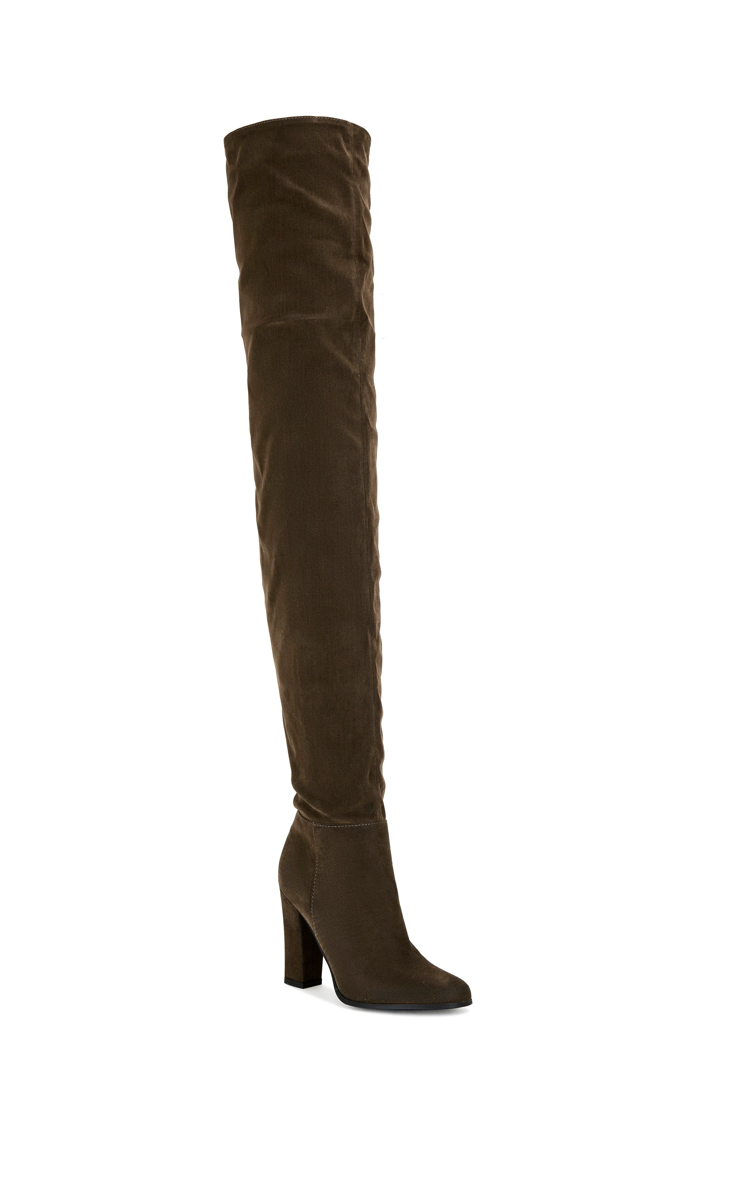 NANETTE-BROWN VELVET DENIM CHUNKY HEELED THIGH HIGH BOOT - Image 3